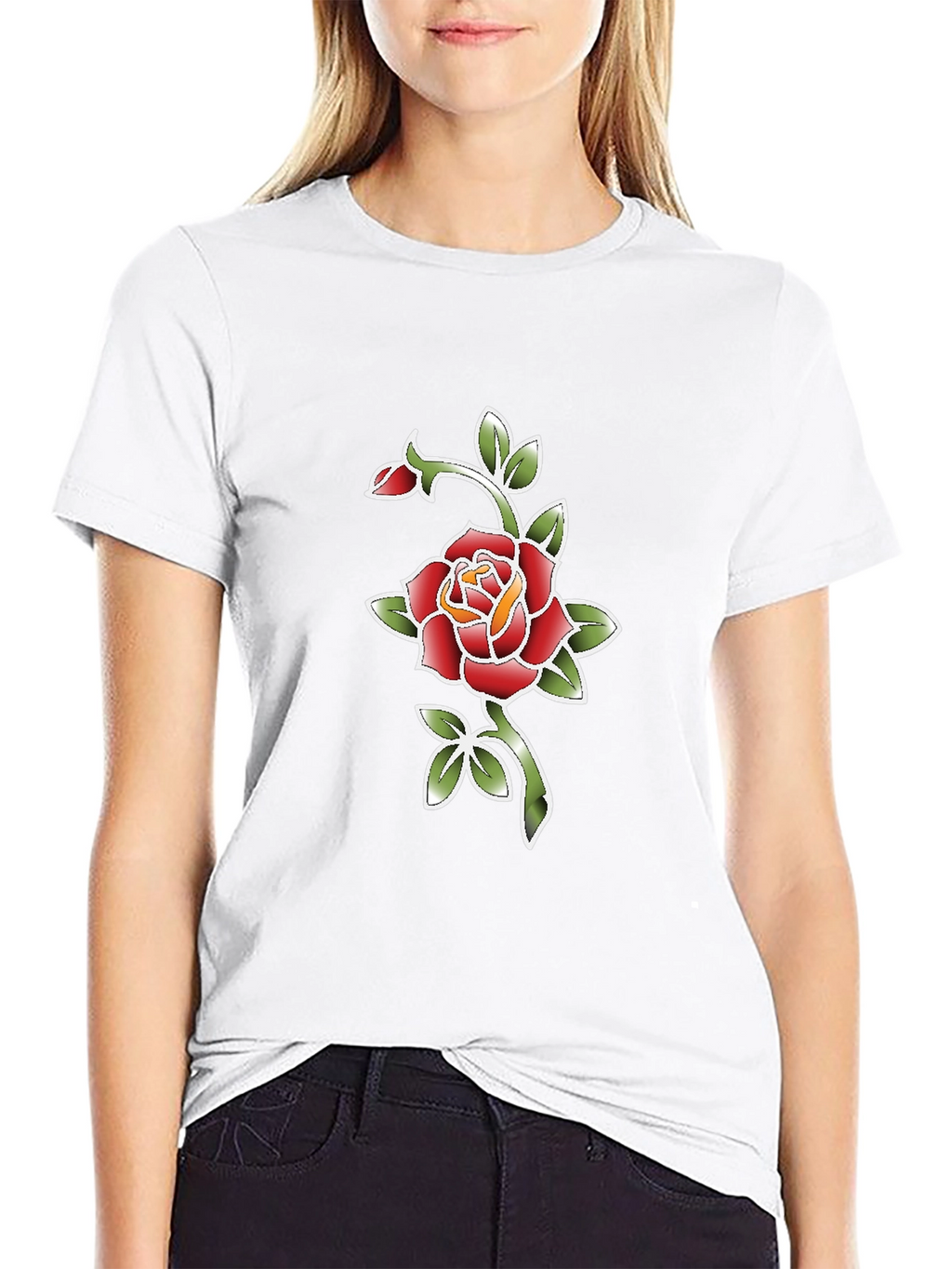 Black T-Shirt with Rose Graphic