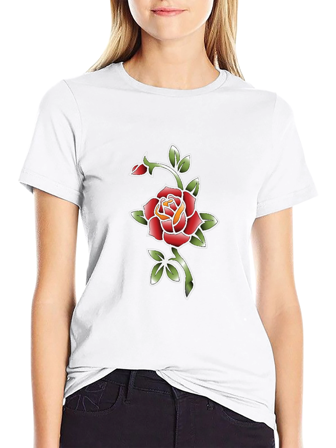 Black T-Shirt with Rose Graphic