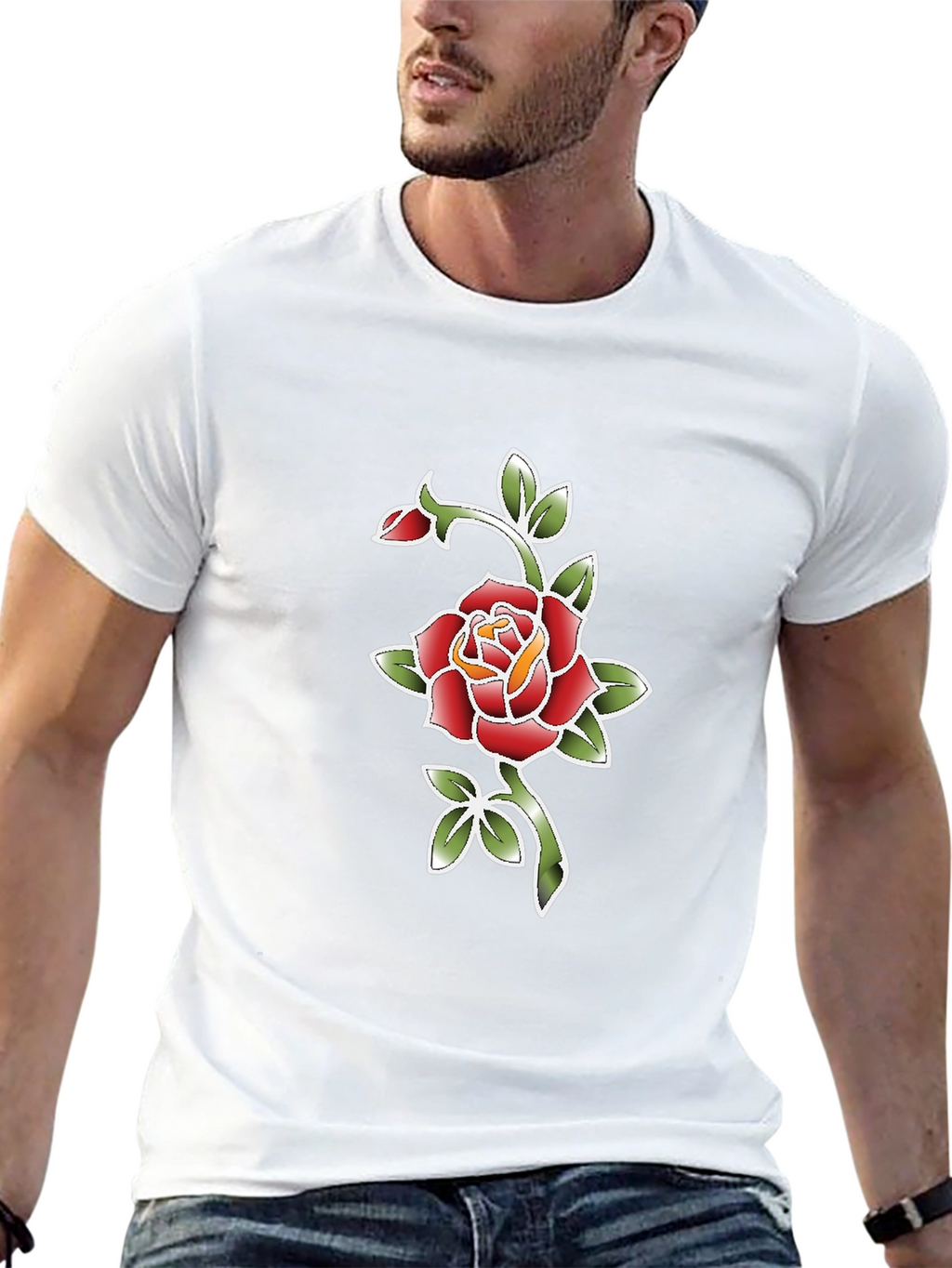 Black T-Shirt with Rose Graphic