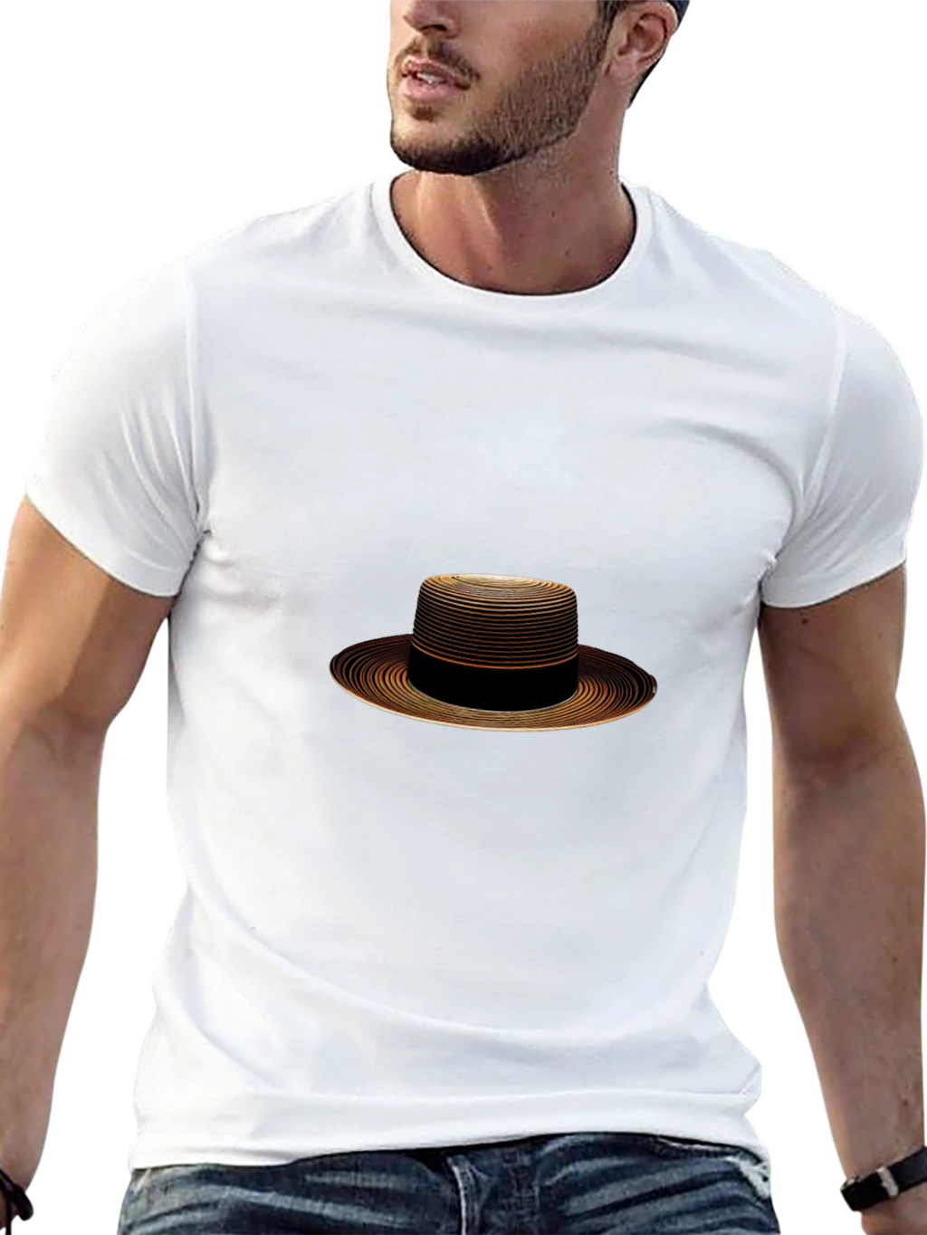 Stylish Boater Hat Graphic T-Shirt