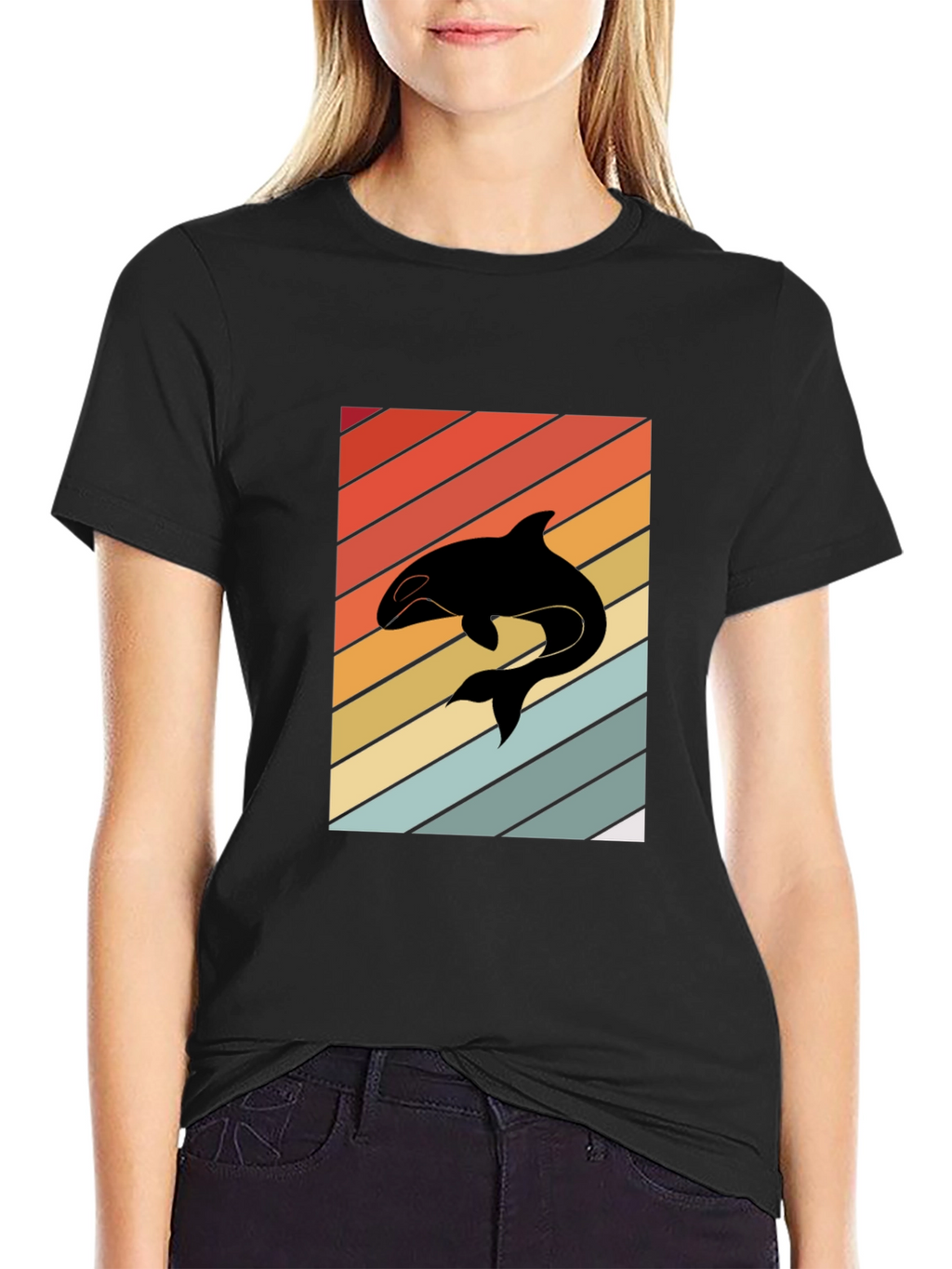 Retro Orca Whale T-Shirt Black