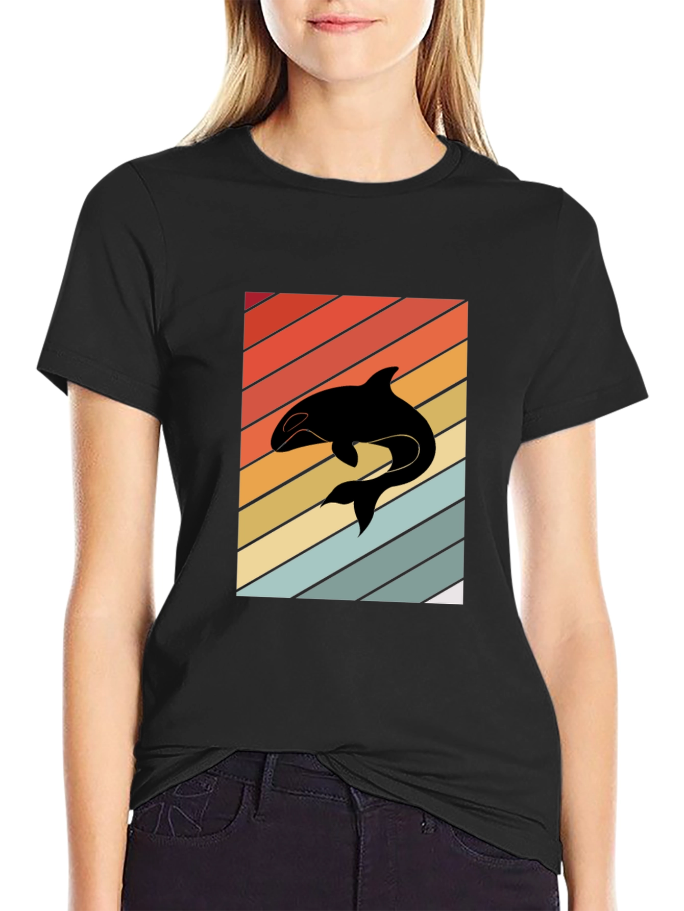 Retro Orca Whale T-Shirt Black
