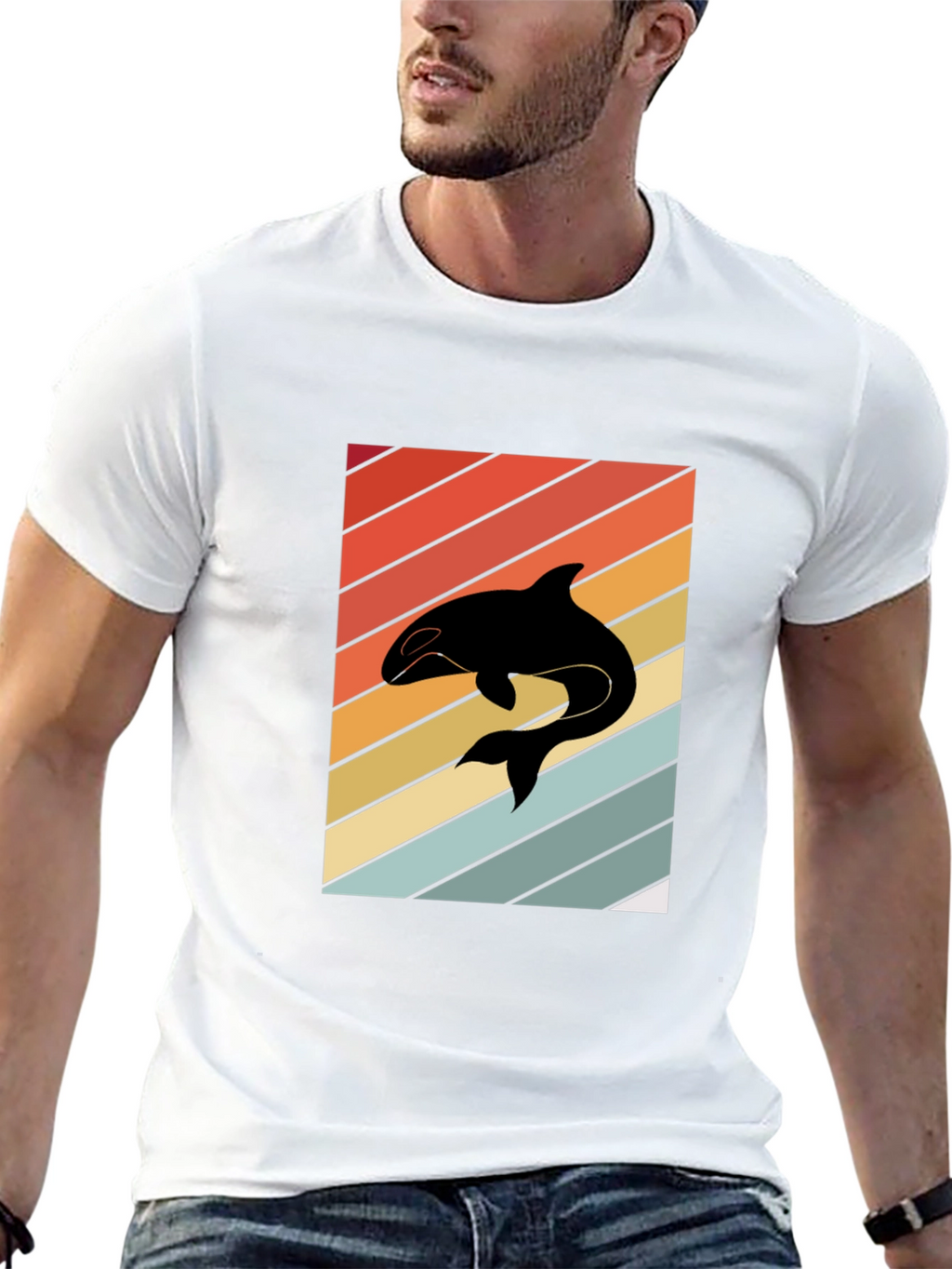 Retro Orca Whale T-Shirt Black