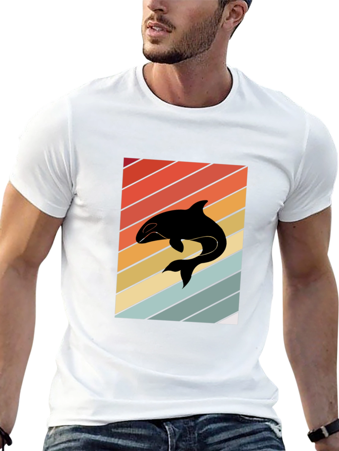 Retro Orca Whale T-Shirt Black
