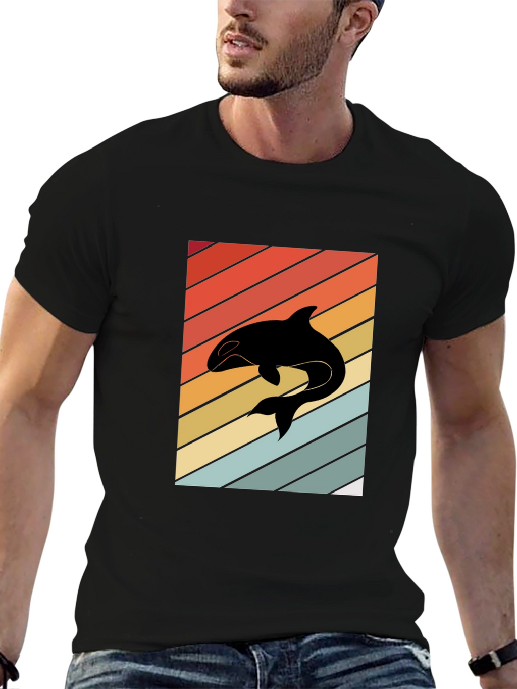 Retro Orca Whale T-Shirt Black