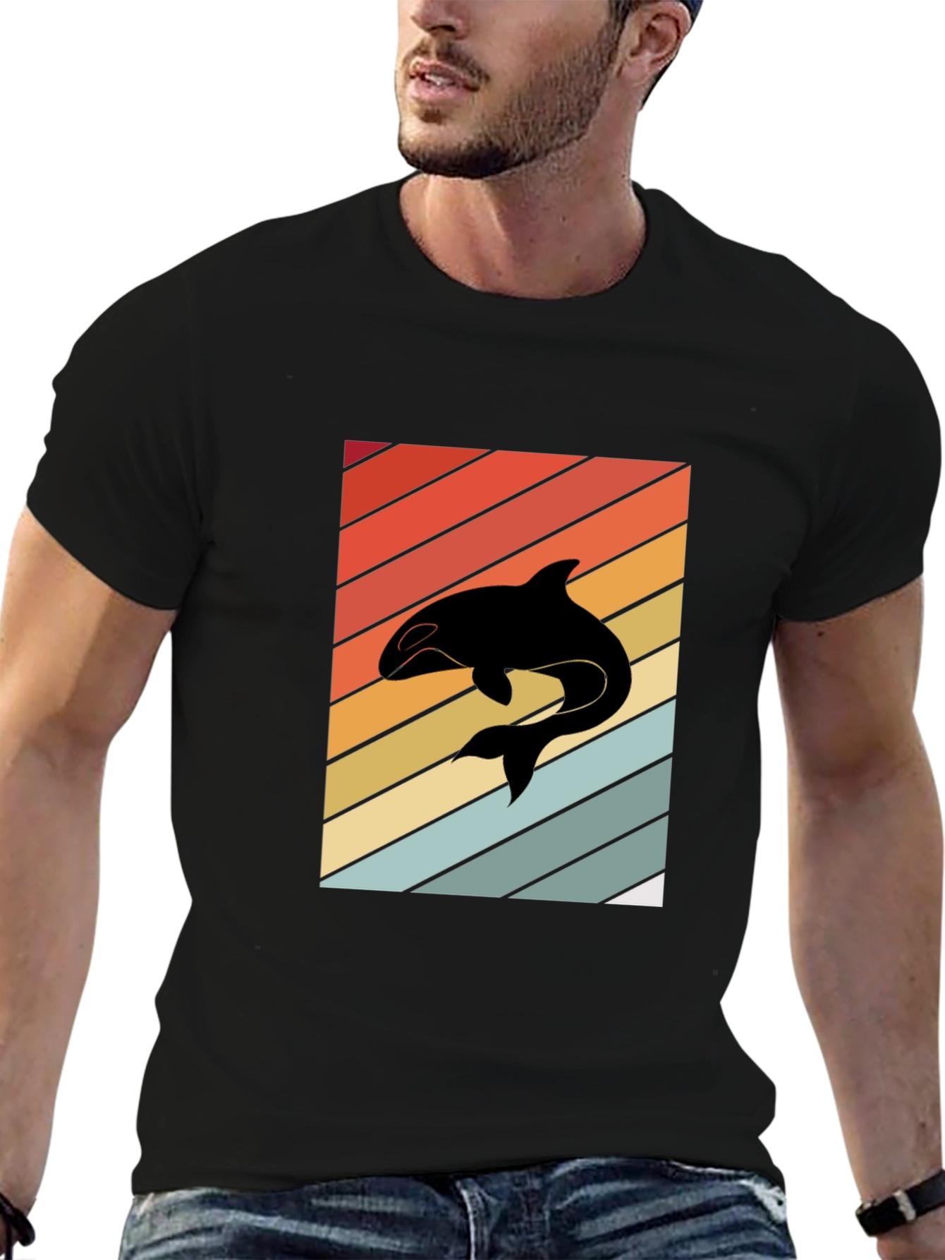 Retro Orca Whale T-Shirt Black