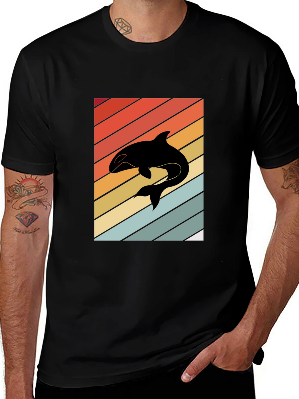 Retro Orca Whale T-Shirt Black