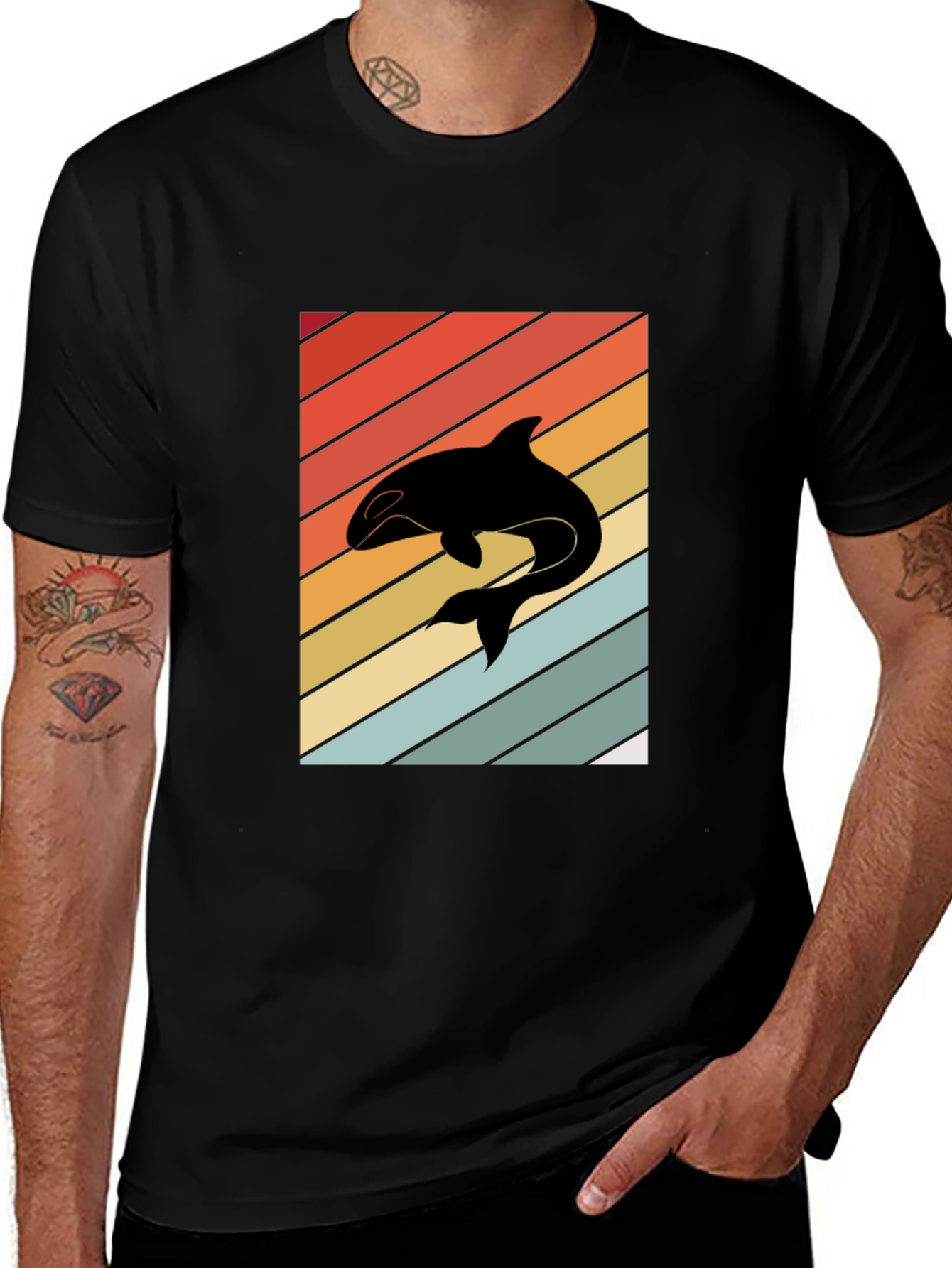 Retro Orca Whale T-Shirt Black