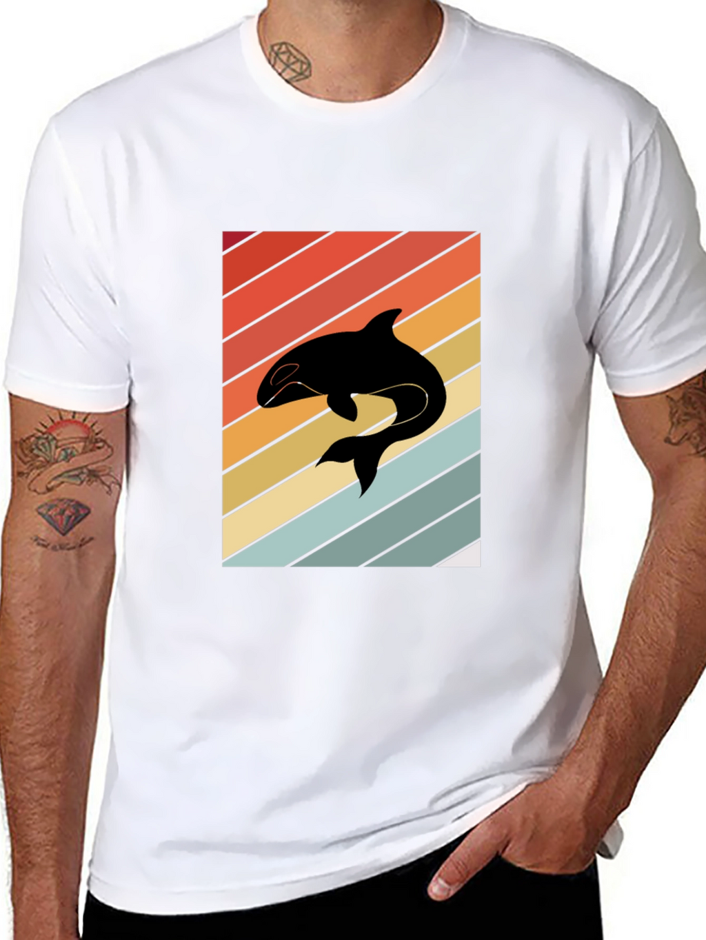 Retro Orca Whale T-Shirt Black