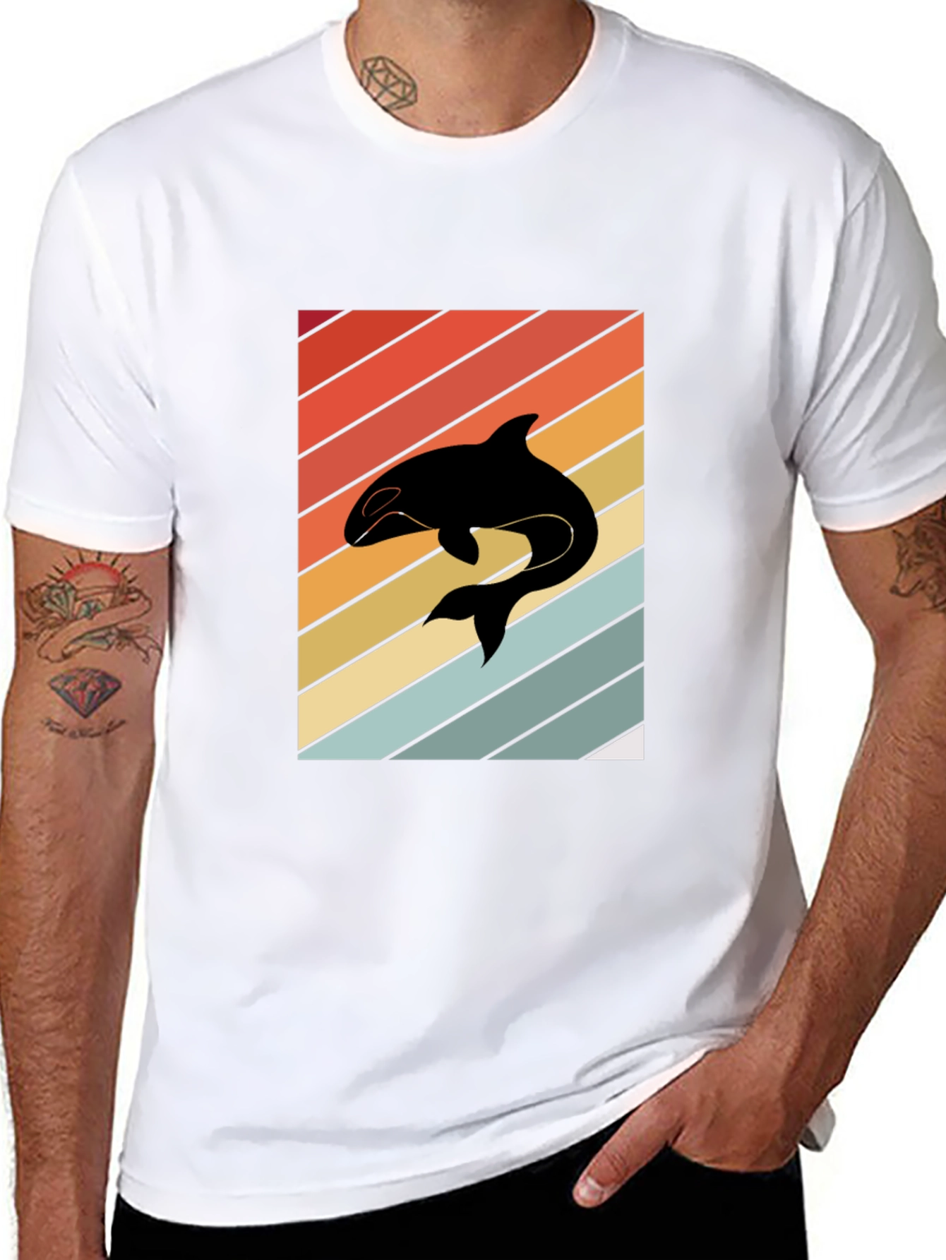 Retro Orca Whale T-Shirt Black