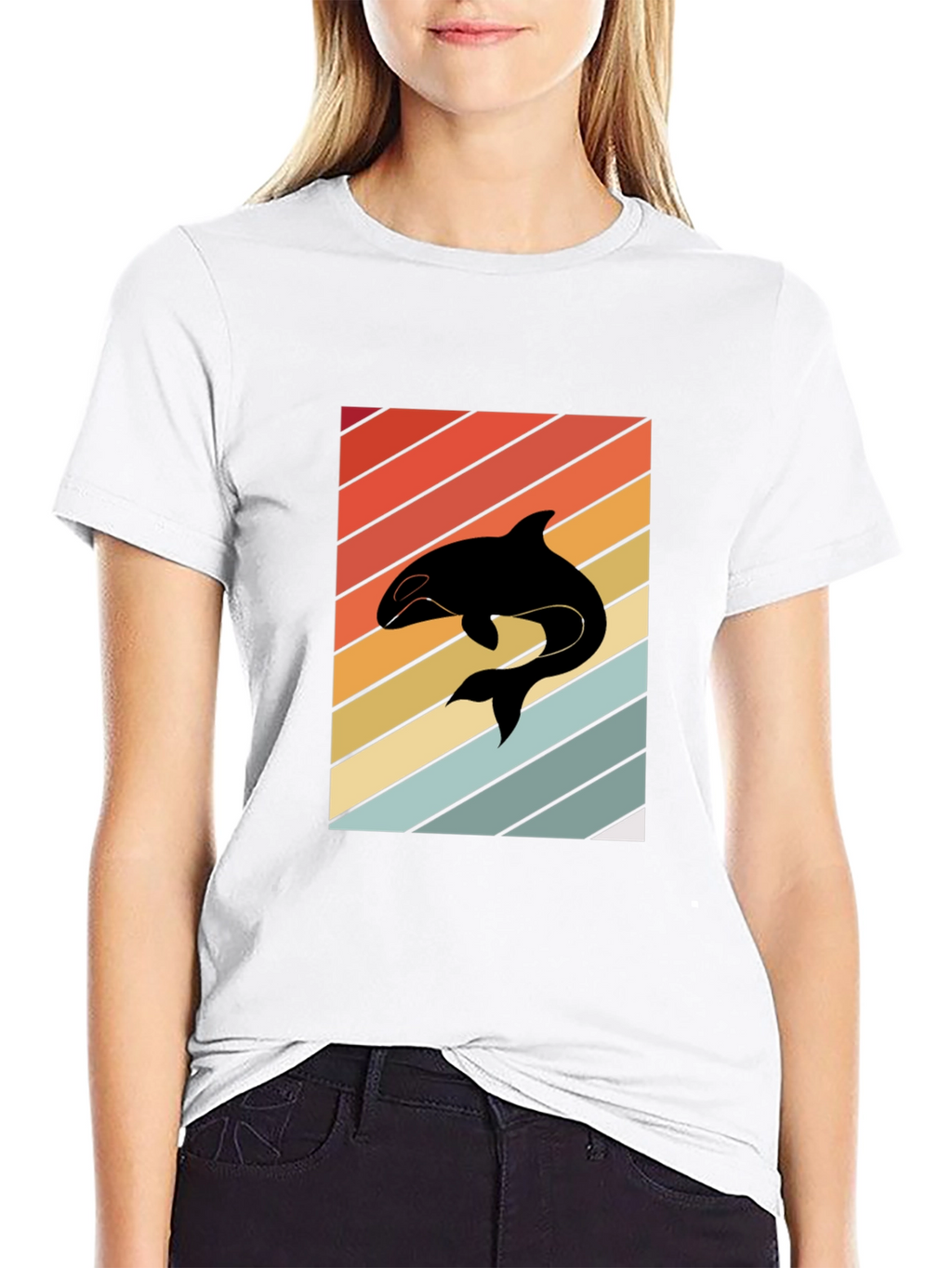 Retro Orca Whale T-Shirt Black