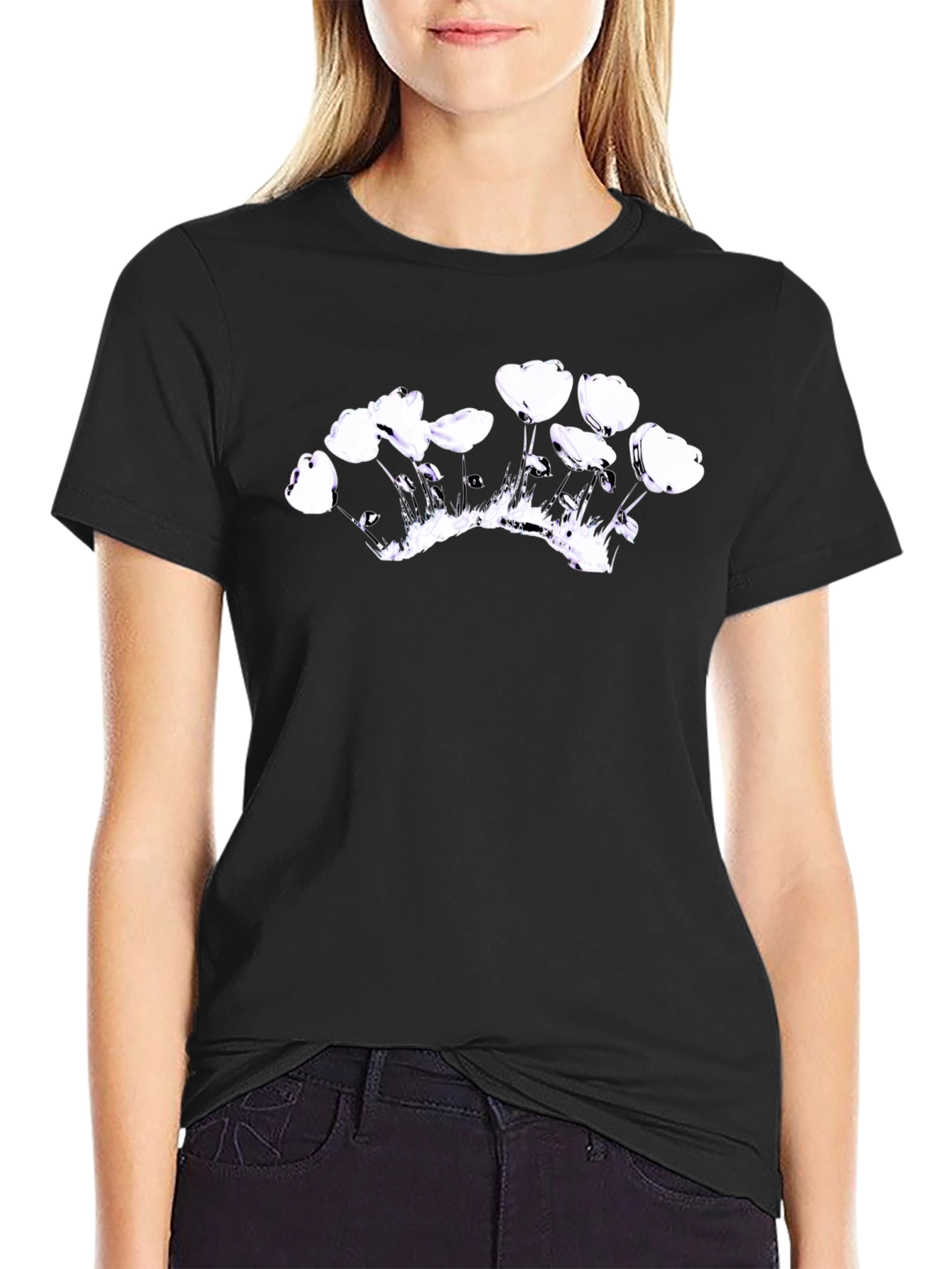 Abstract Floral Graphic Black T-Shirt