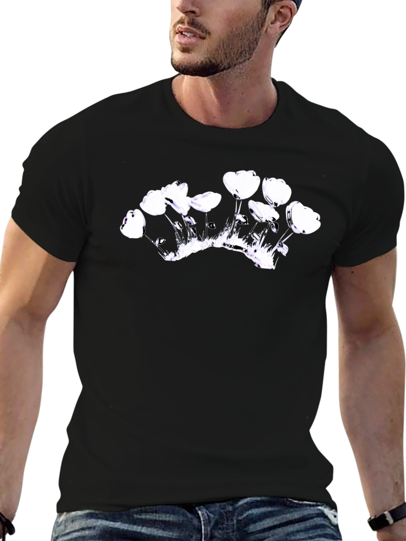 Abstract Floral Graphic Black T-Shirt