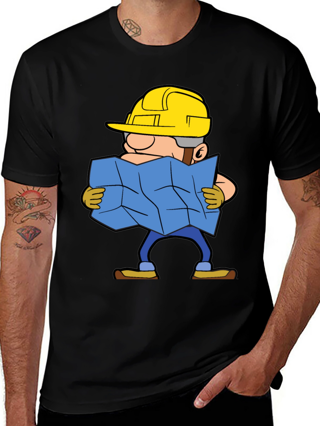Construction Worker Map Cartoon Graphic Tee