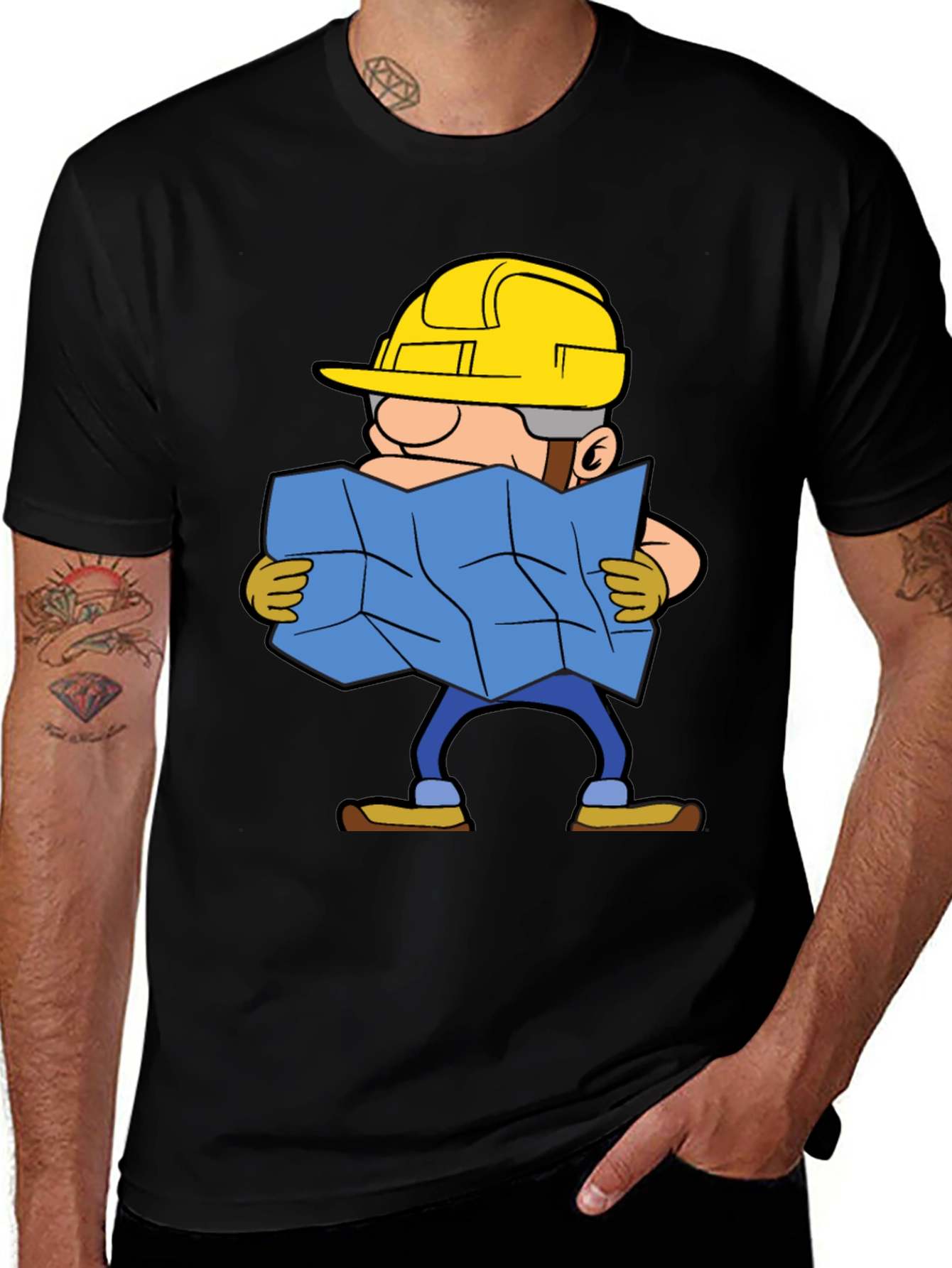 Construction Worker Map Cartoon Graphic Tee