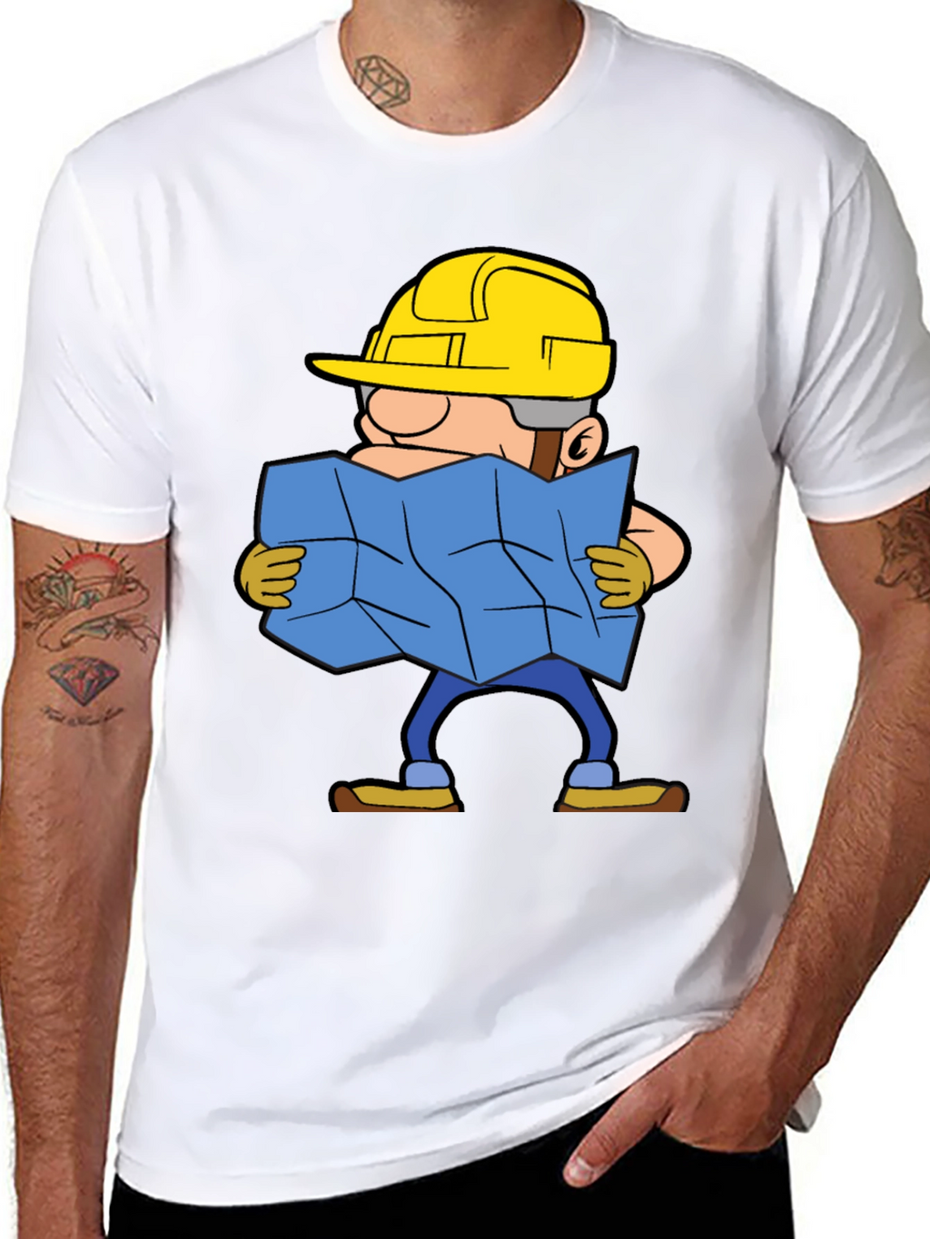 Construction Worker Map Cartoon Graphic Tee