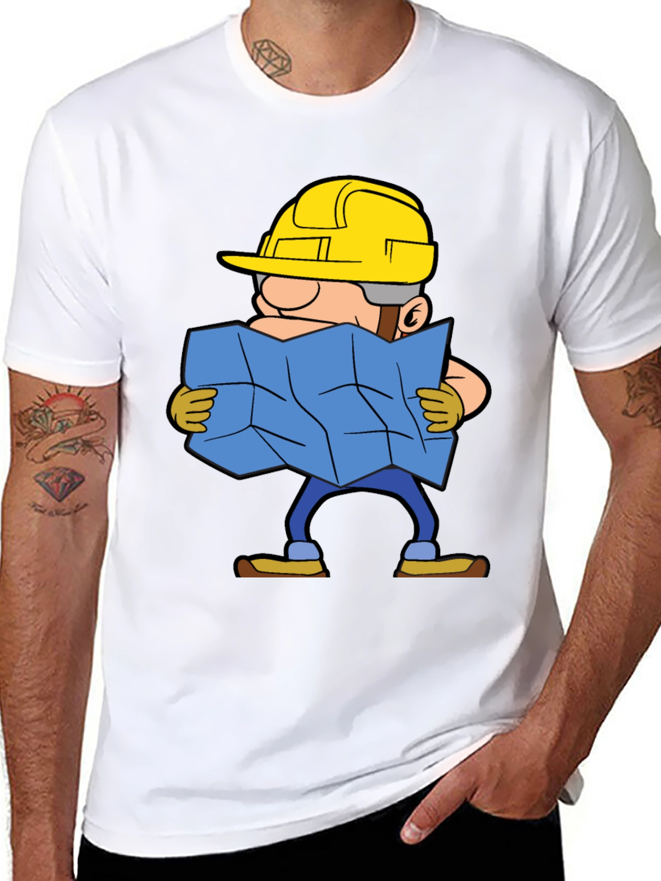 Construction Worker Map Cartoon Graphic Tee