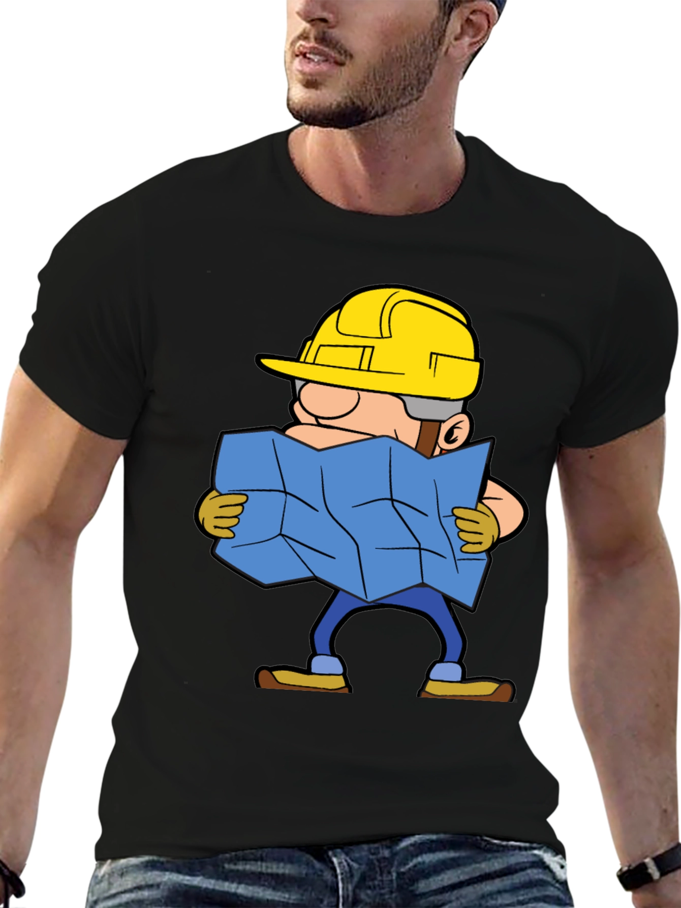 Construction Worker Map Cartoon Graphic Tee