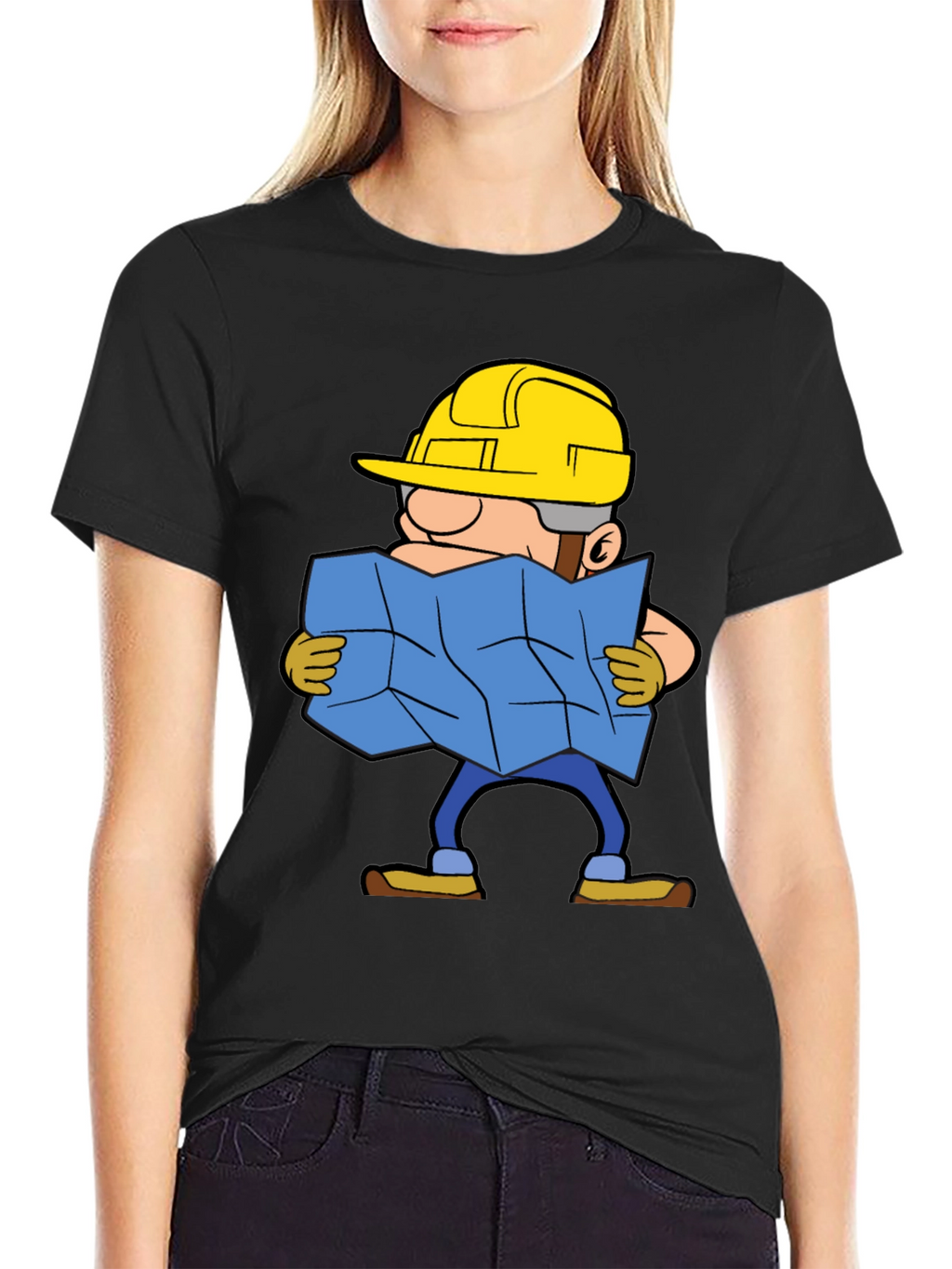 Construction Worker Map Cartoon Graphic Tee