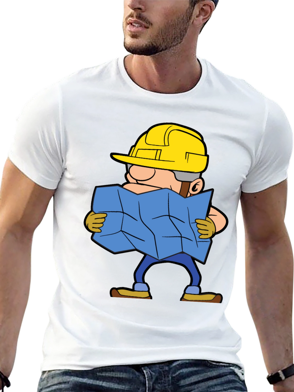 Construction Worker Map Cartoon Graphic Tee