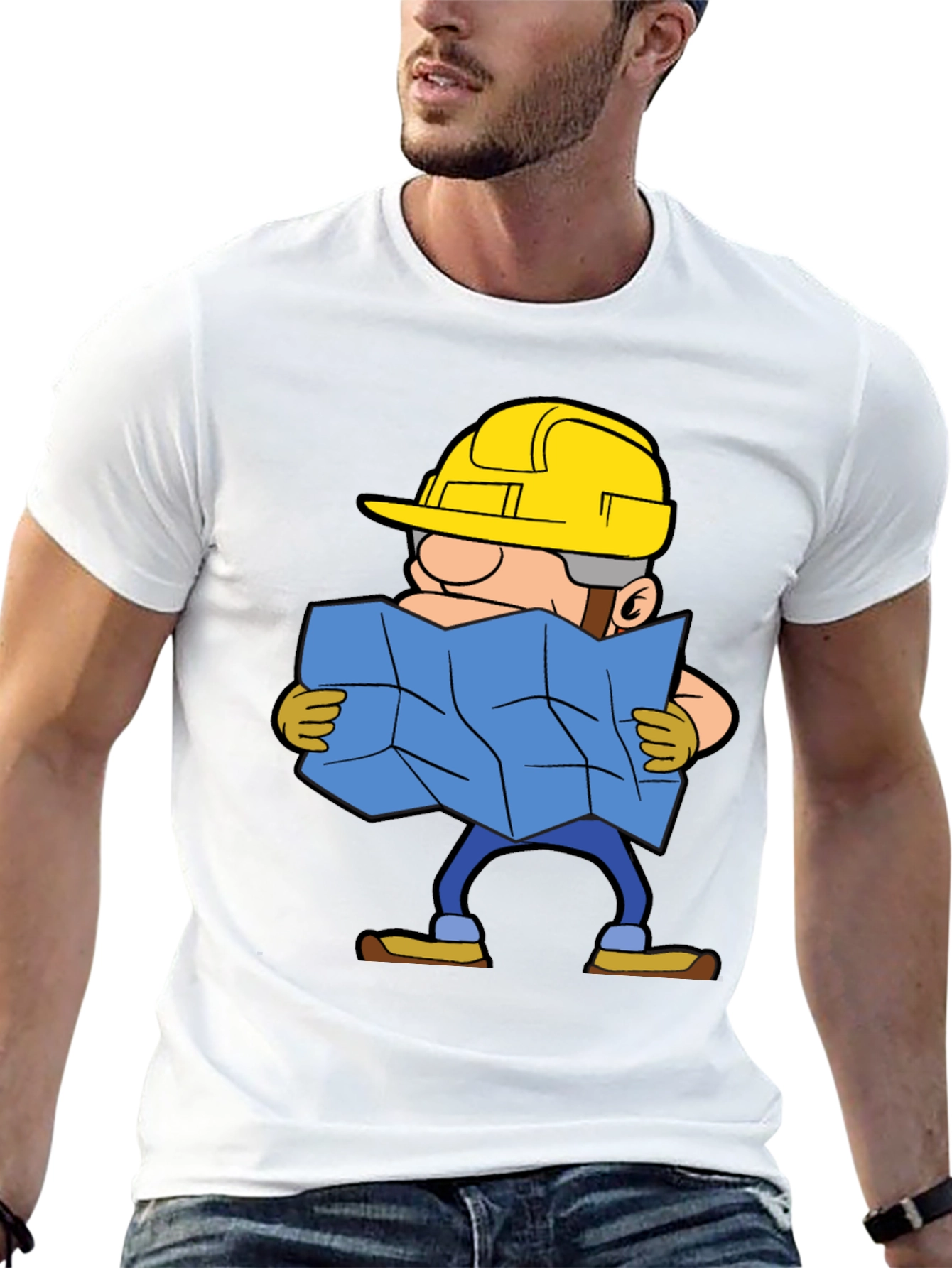 Construction Worker Map Cartoon Graphic Tee
