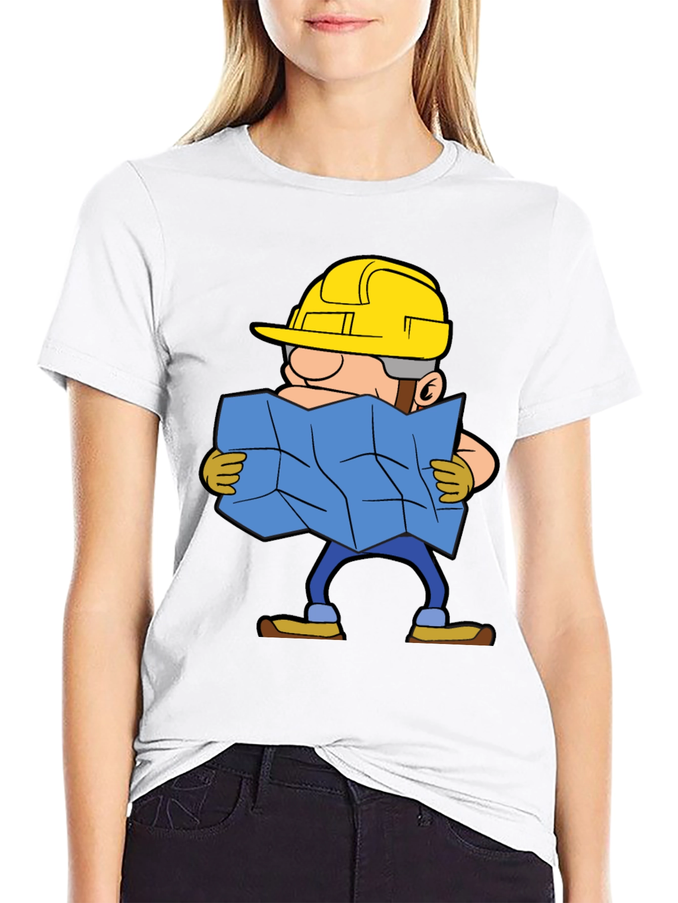 Construction Worker Map Cartoon Graphic Tee