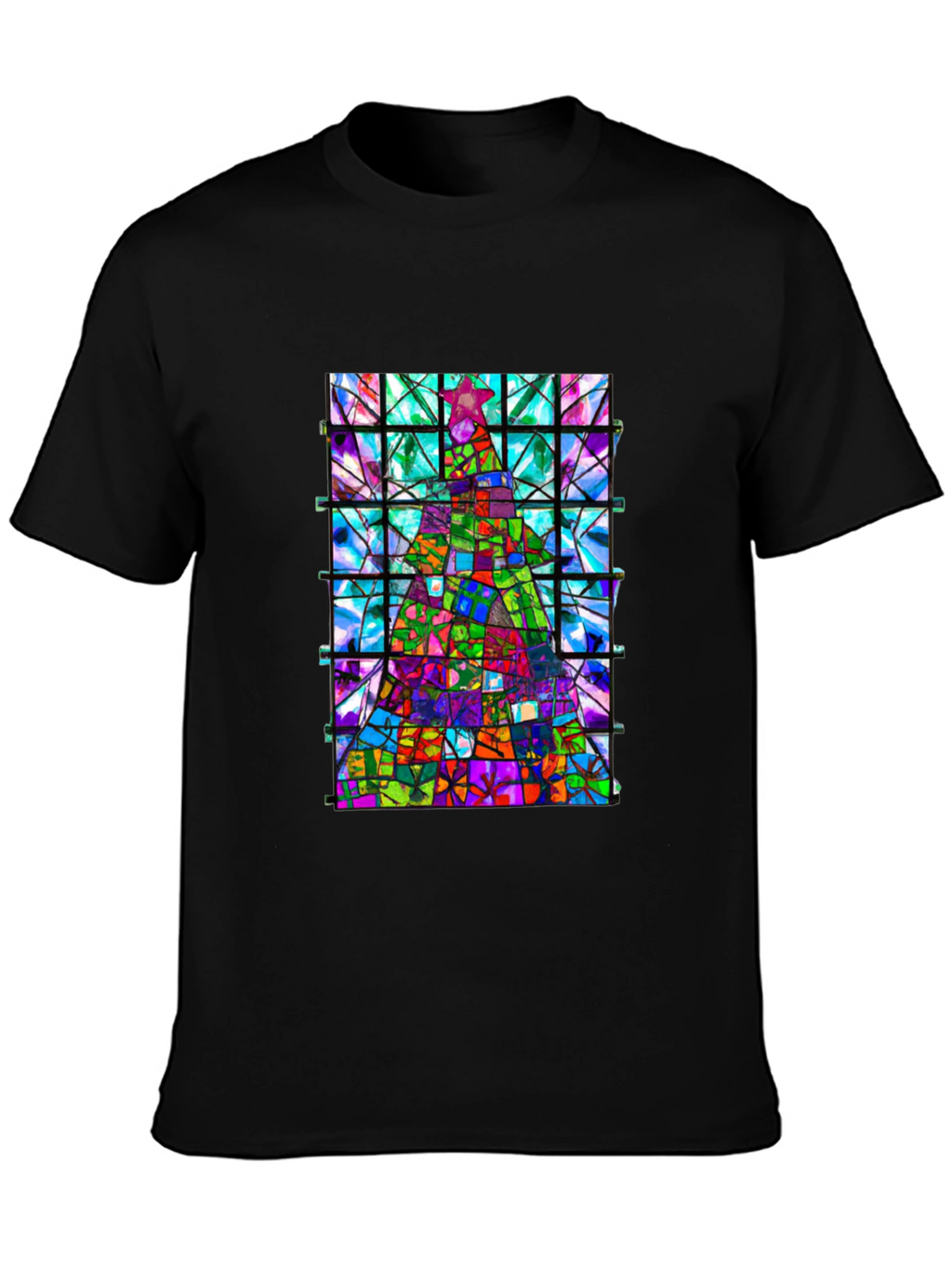 Stained Glass Christmas Tree Graphic Tee