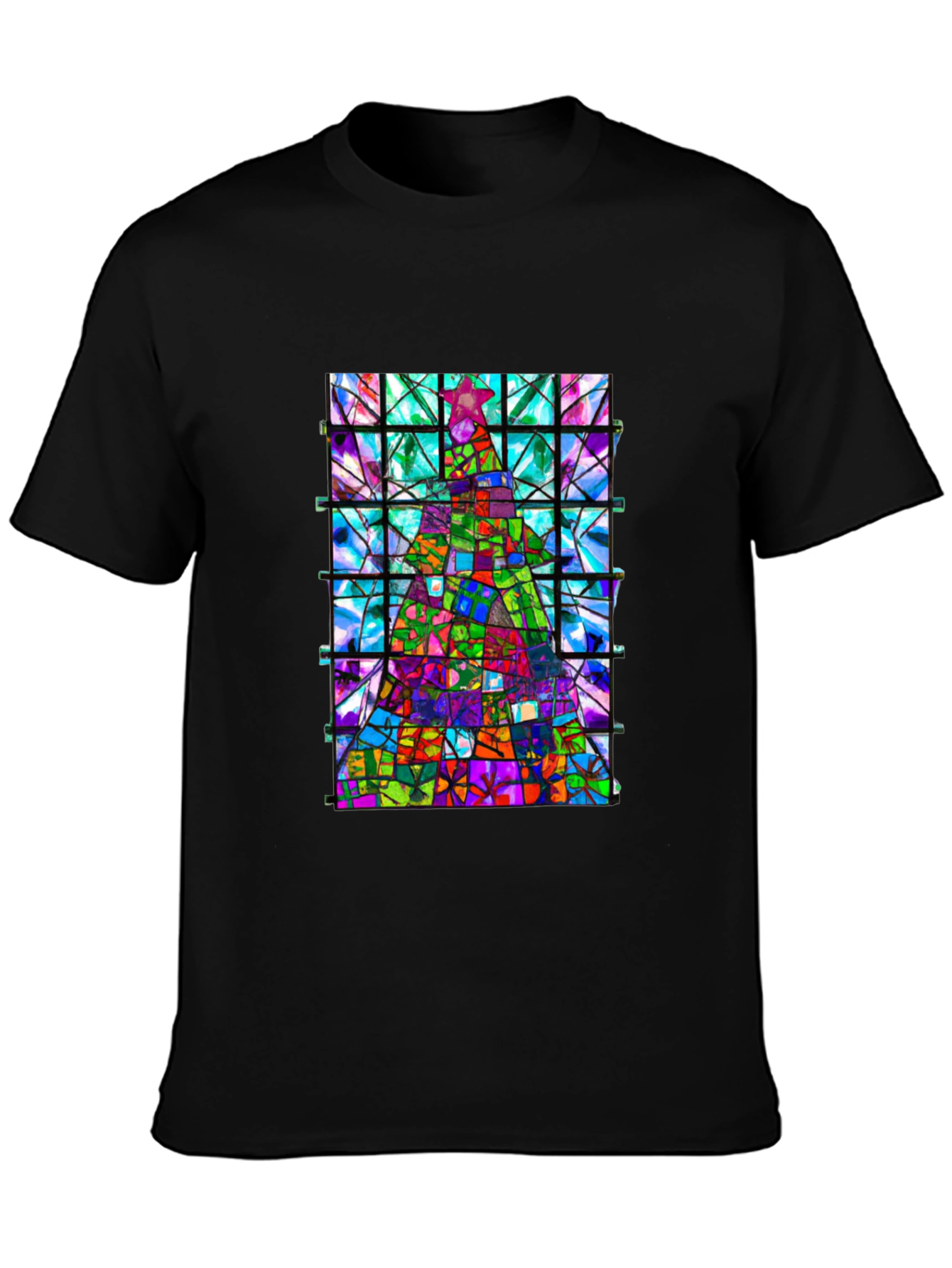 Stained Glass Christmas Tree Graphic Tee