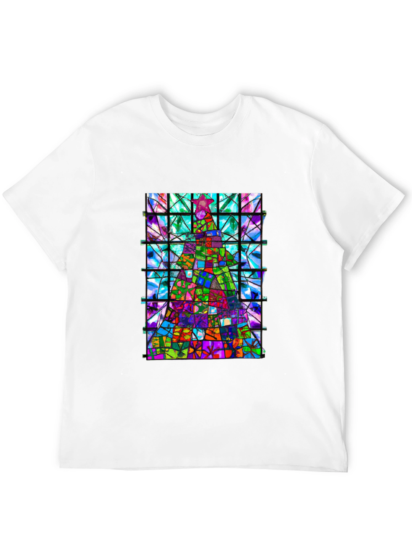 Stained Glass Christmas Tree Graphic Tee