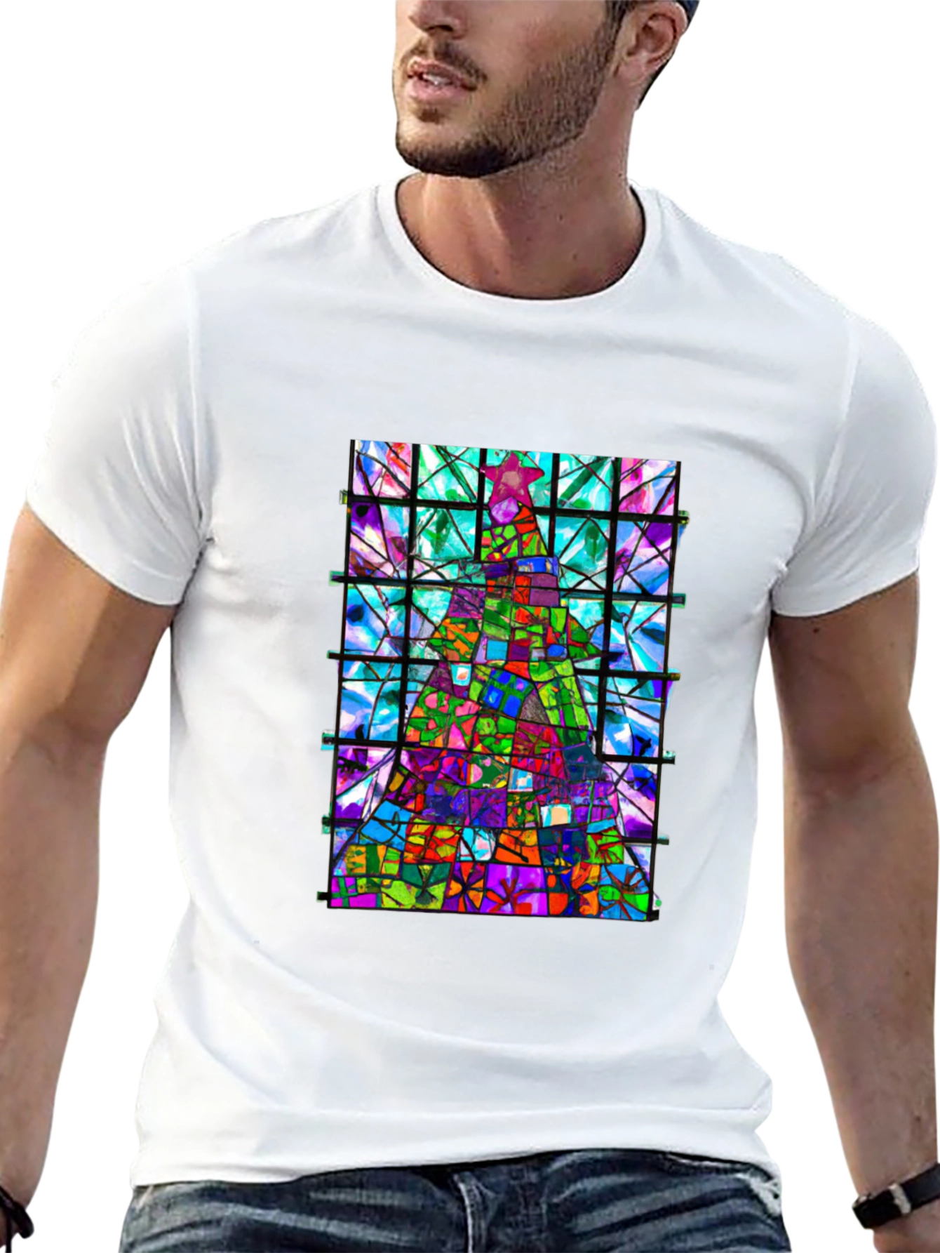 Stained Glass Christmas Tree Graphic Tee