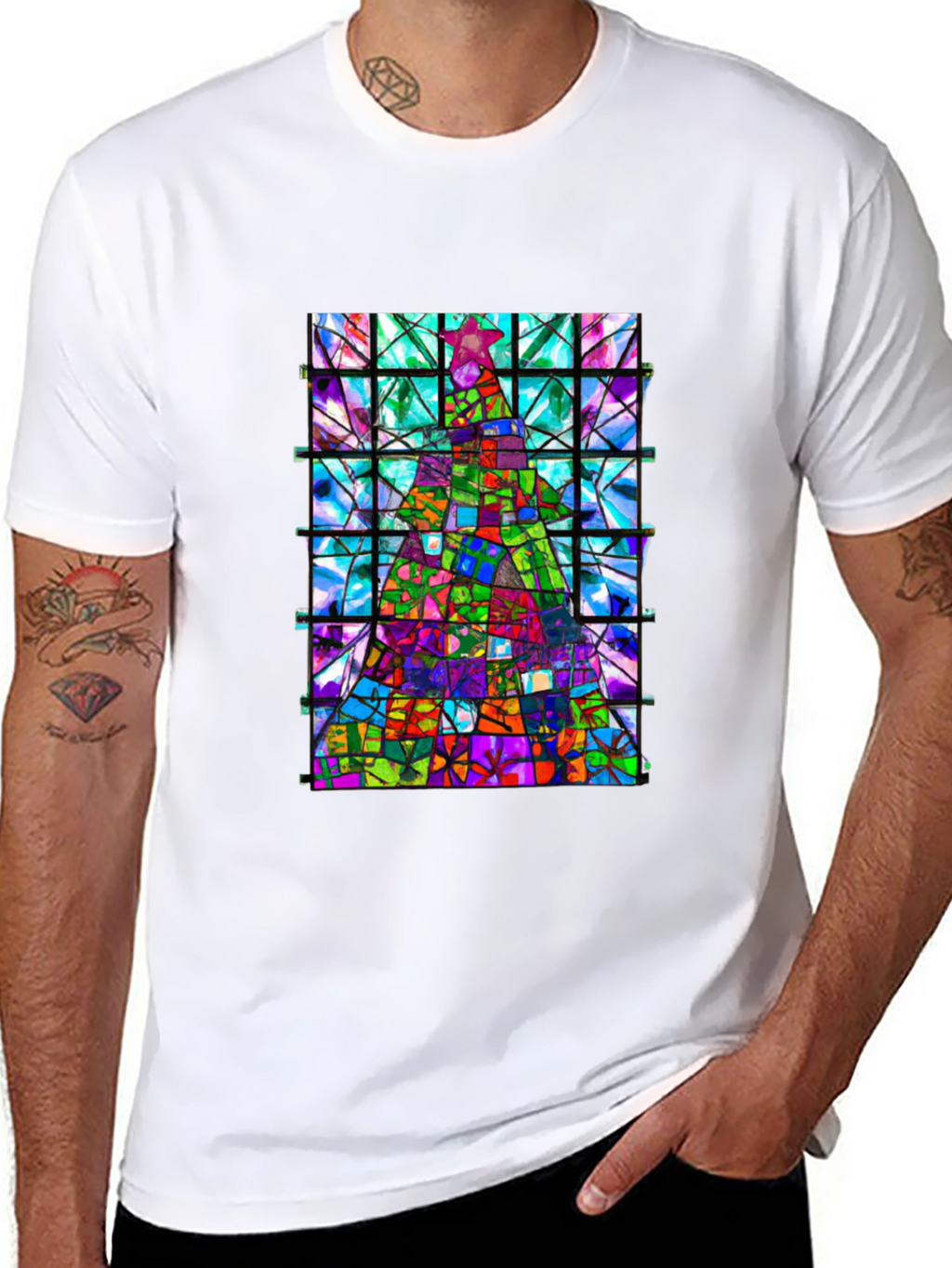 Stained Glass Christmas Tree Graphic Tee