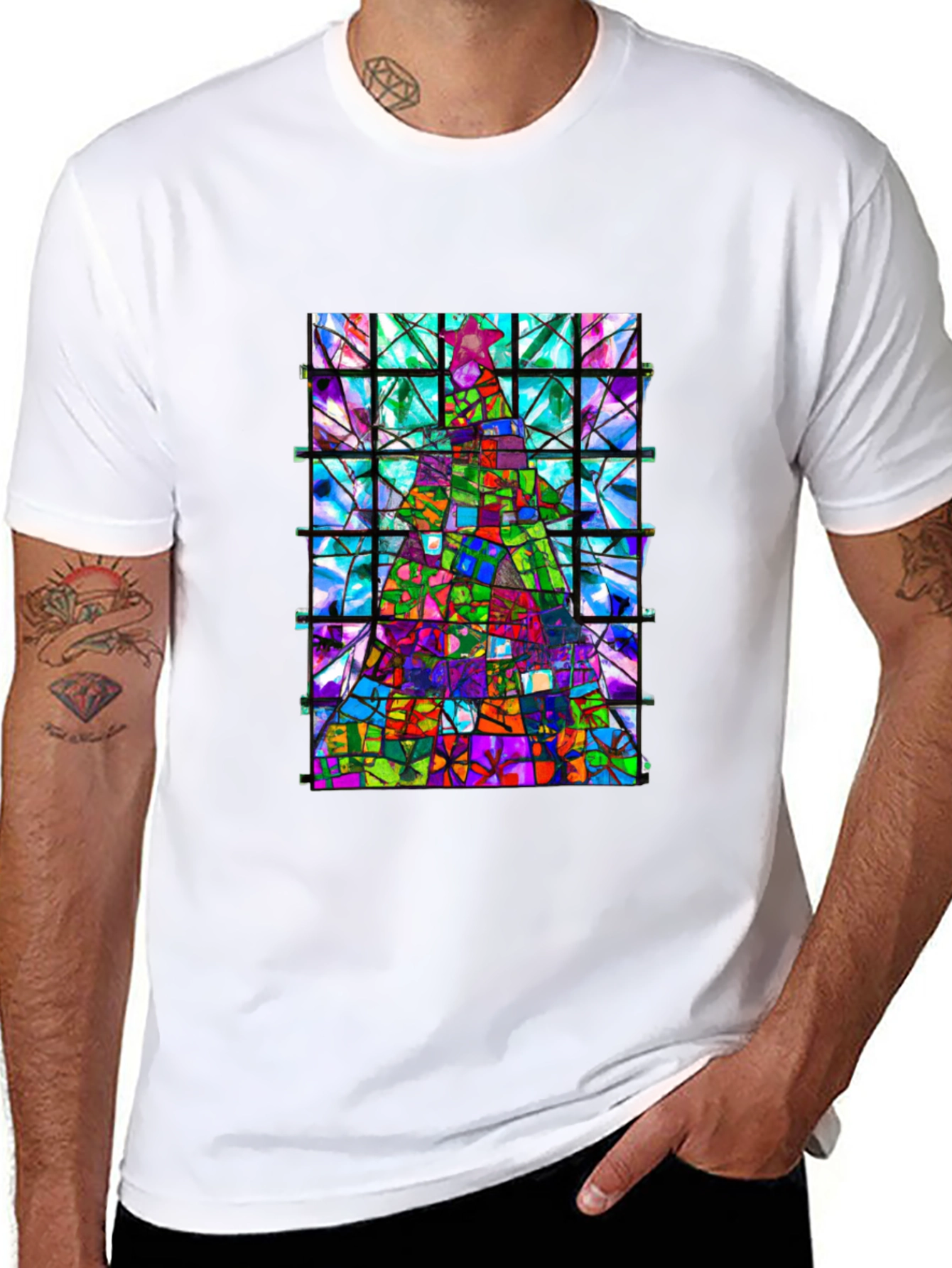 Stained Glass Christmas Tree Graphic Tee