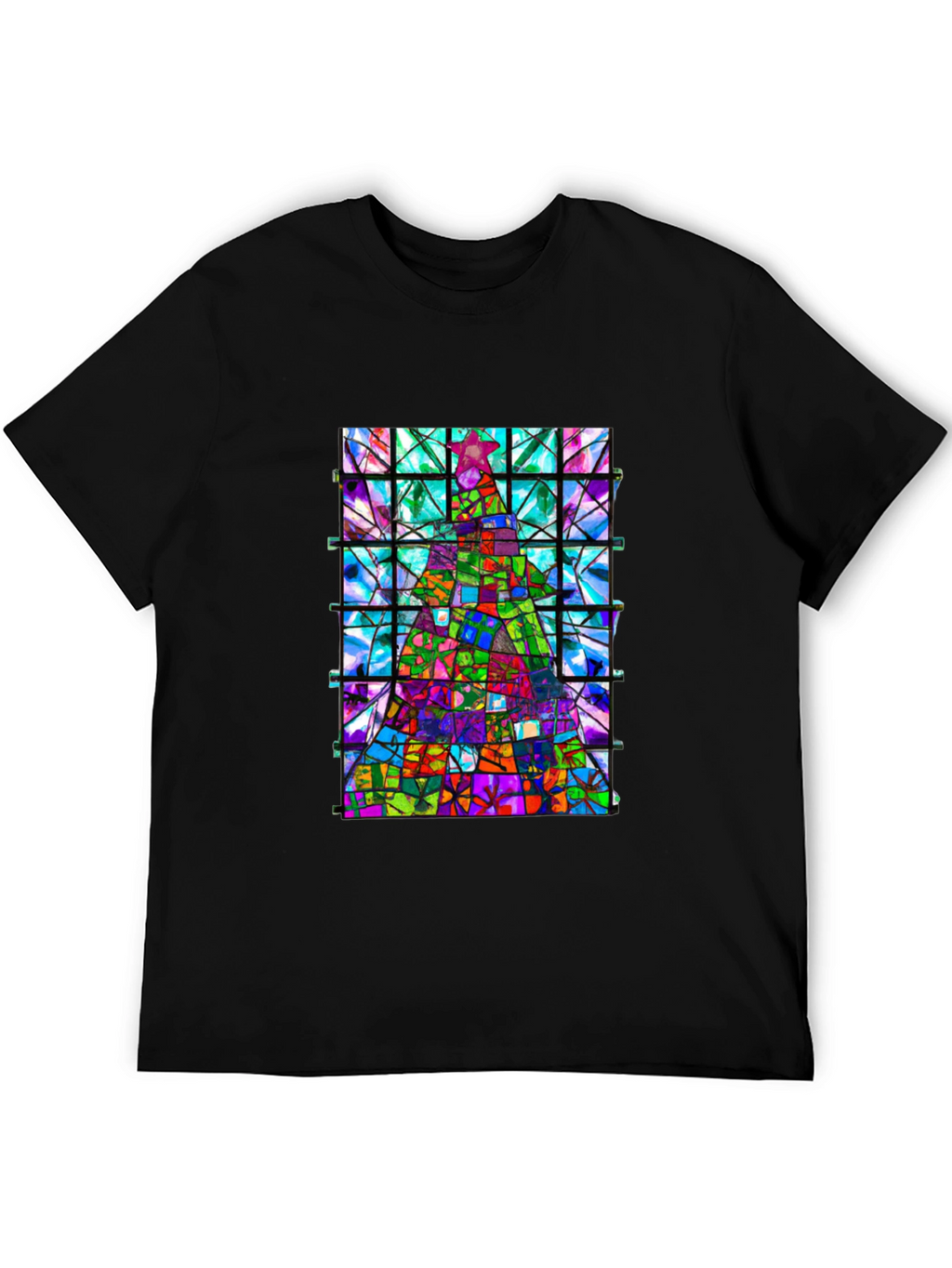 Stained Glass Christmas Tree Graphic Tee