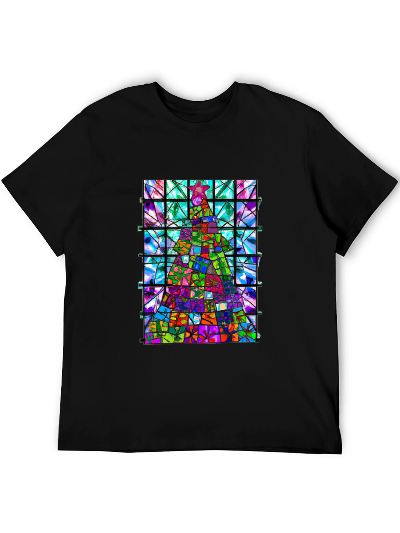 Stained Glass Christmas Tree Graphic Tee