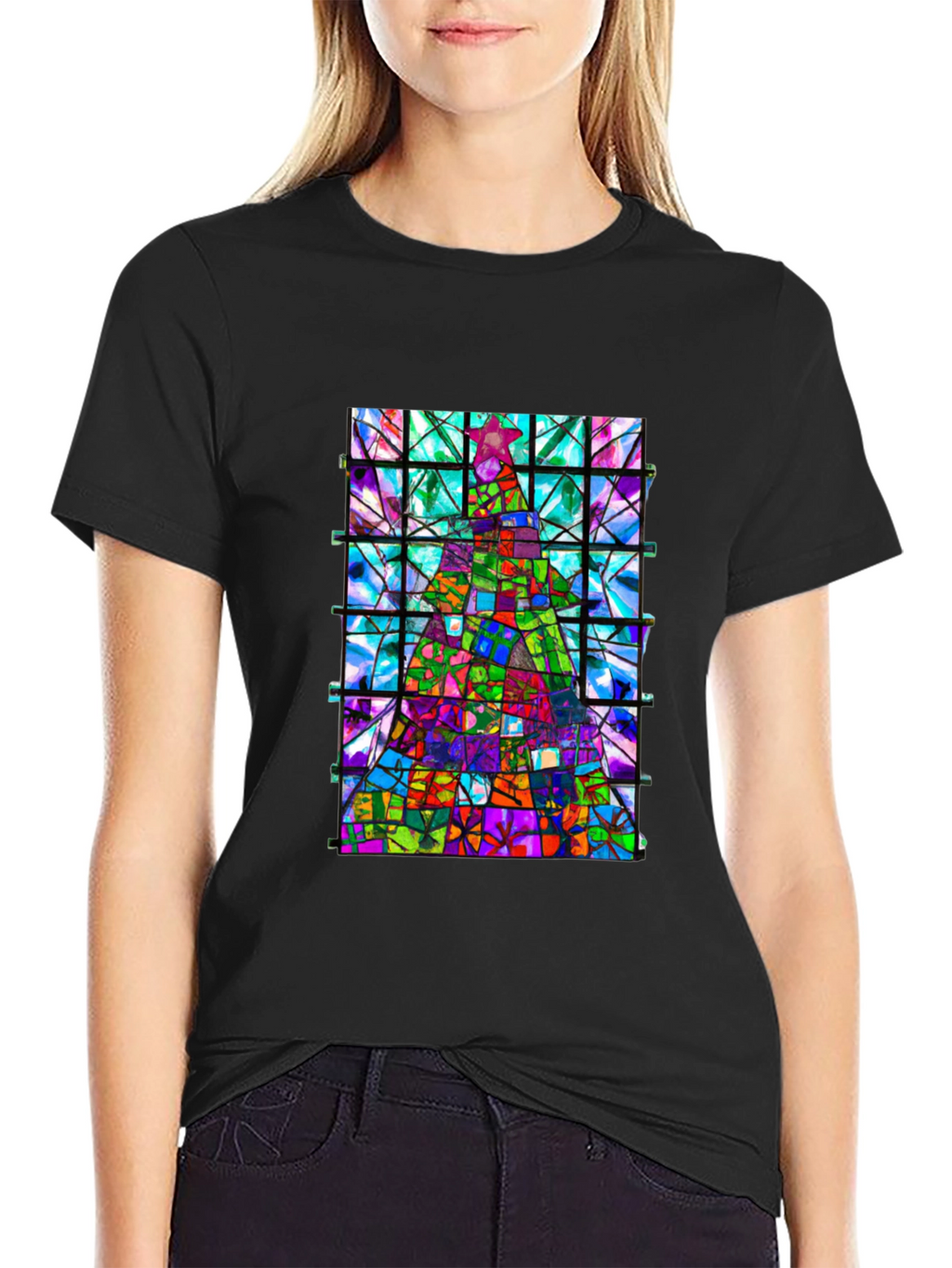 Stained Glass Christmas Tree Graphic Tee