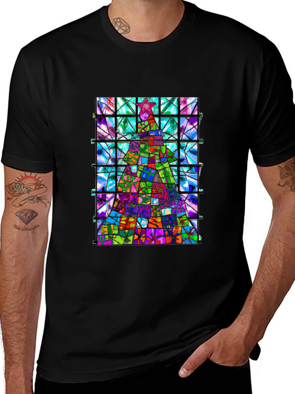 Stained Glass Christmas Tree Graphic Tee