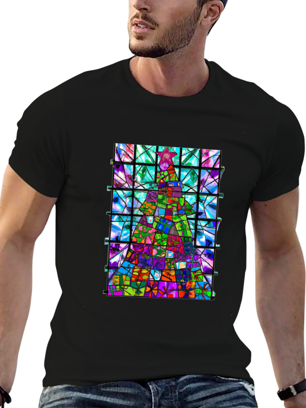Stained Glass Christmas Tree Graphic Tee