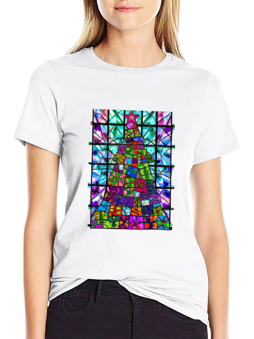 Stained Glass Christmas Tree Graphic Tee
