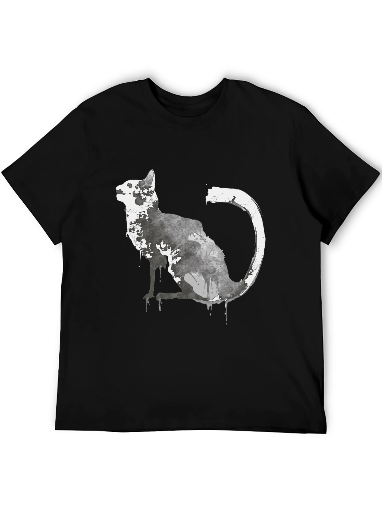 Watercolor Cat Graphic Black T-Shirt