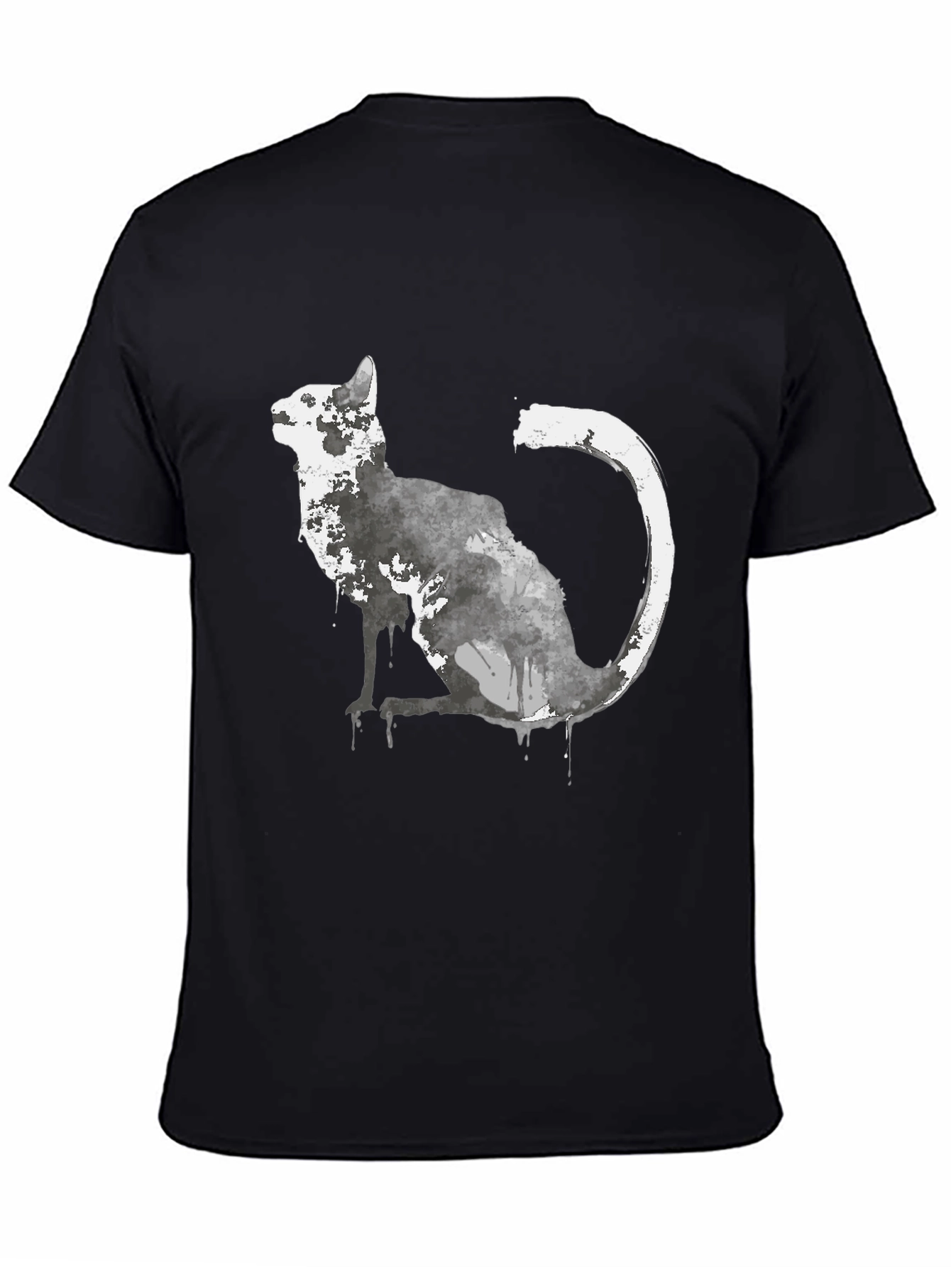 Watercolor Cat Graphic Black T-Shirt