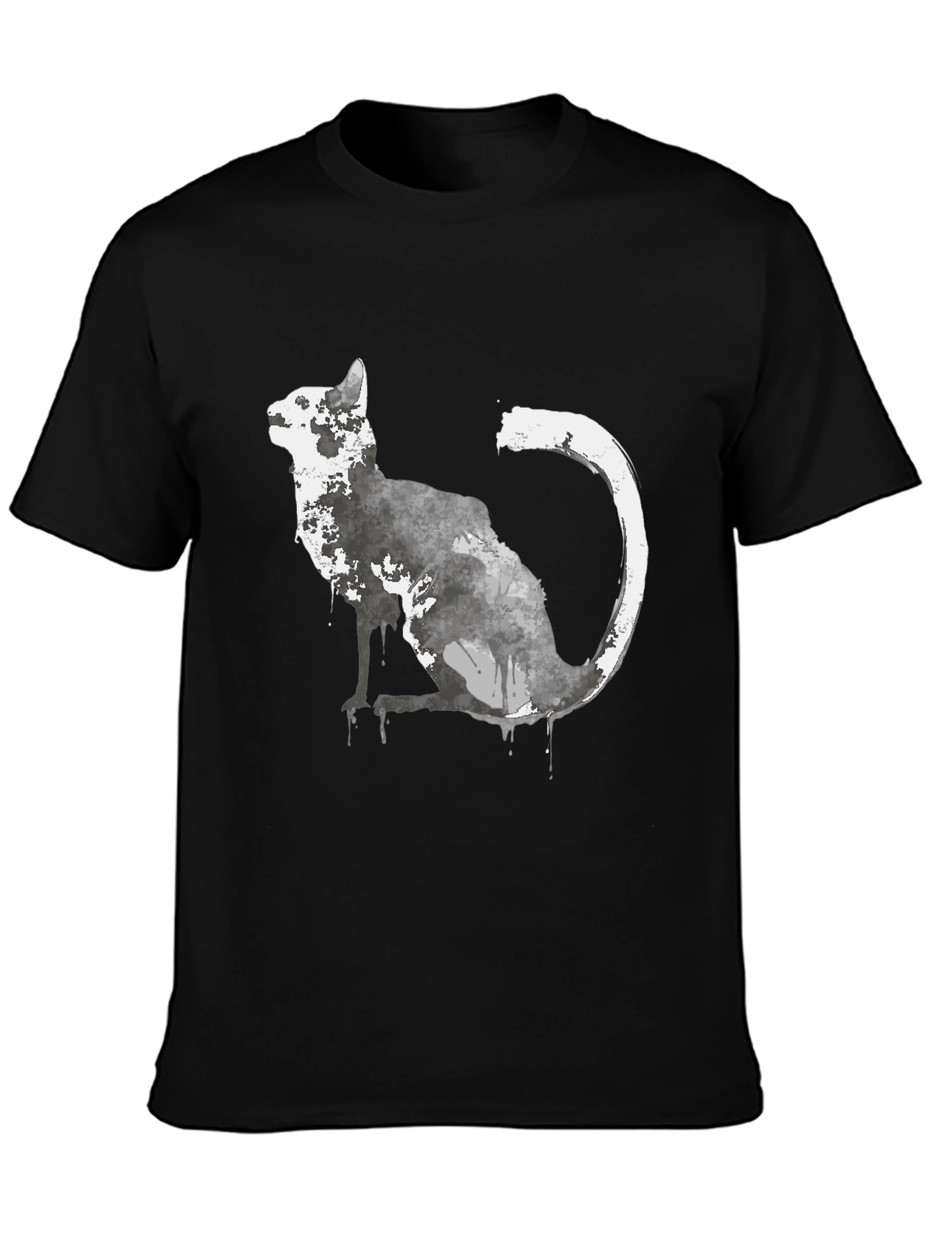 Watercolor Cat Graphic Black T-Shirt