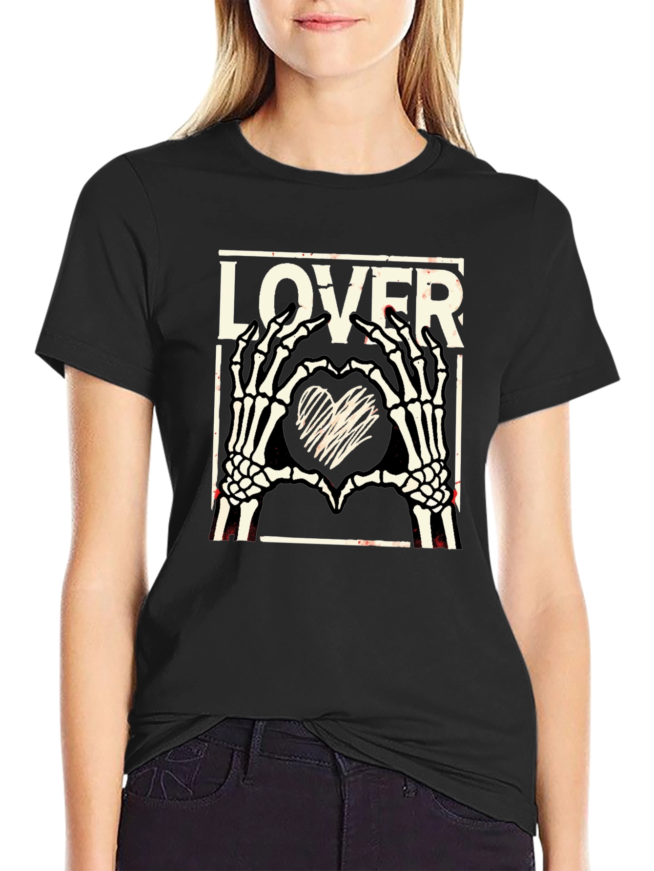 Lover Skeleton Hands Heart T-Shirt - Gothic Black Tee