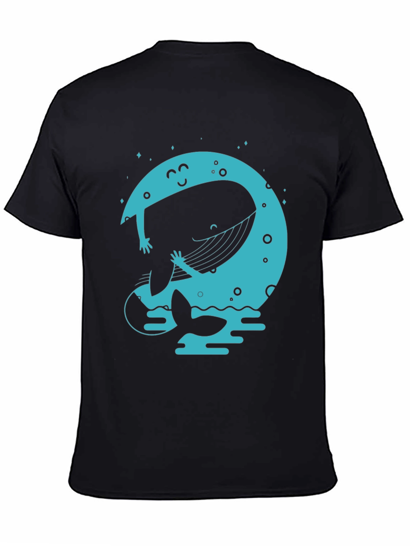 Moon Whale Graphic Tee - Black Cotton Blend