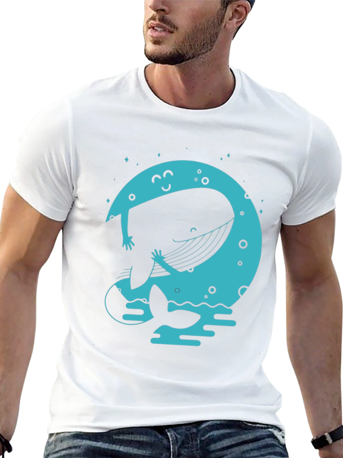 Moon Whale Graphic Tee - Black Cotton Blend