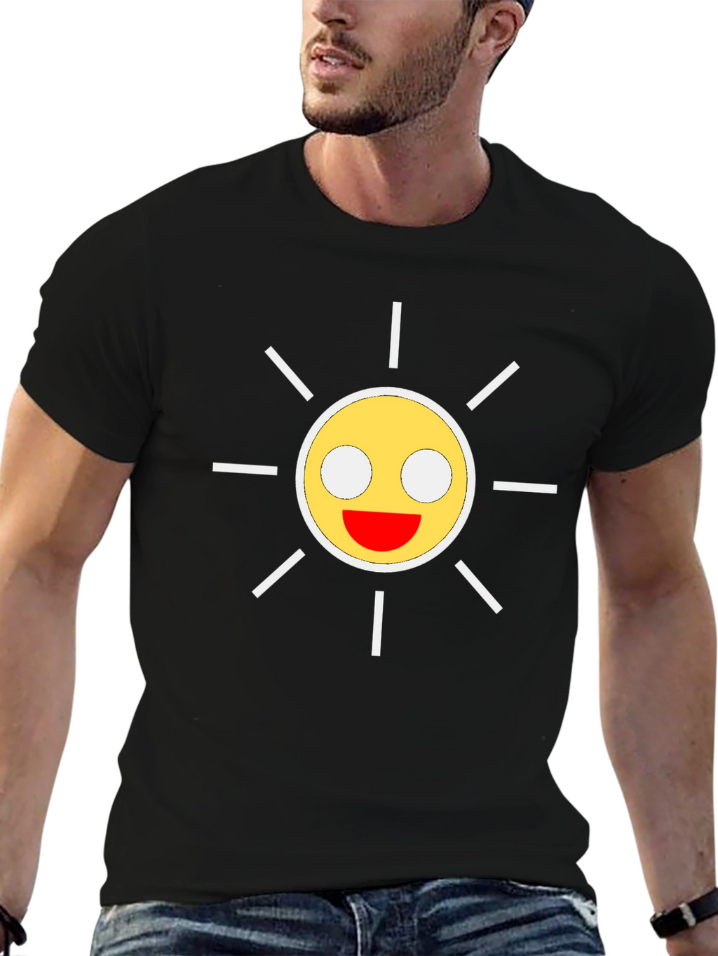 Smiley Sun Graphic Black T-Shirt