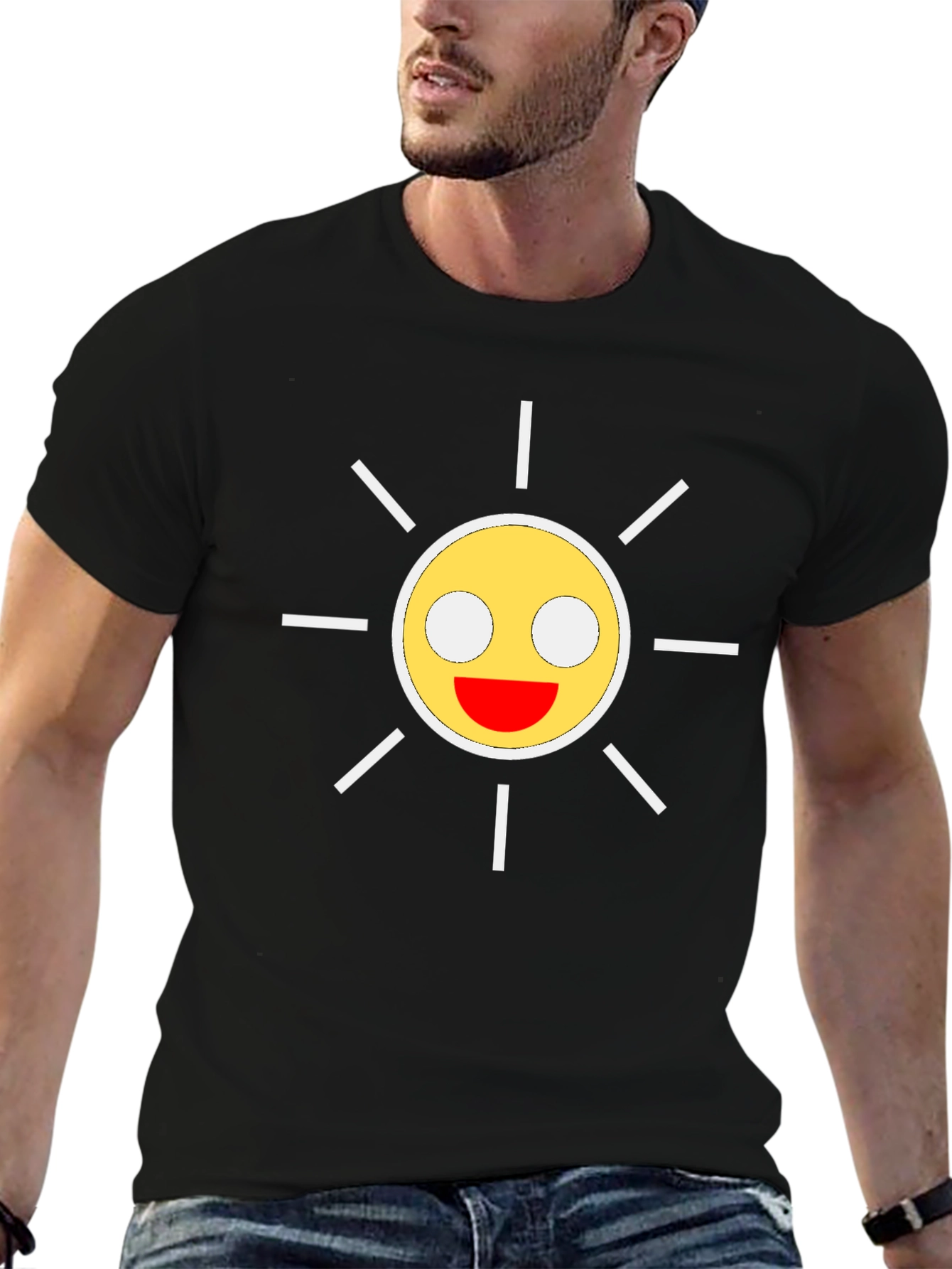 Smiley Sun Graphic Black T-Shirt