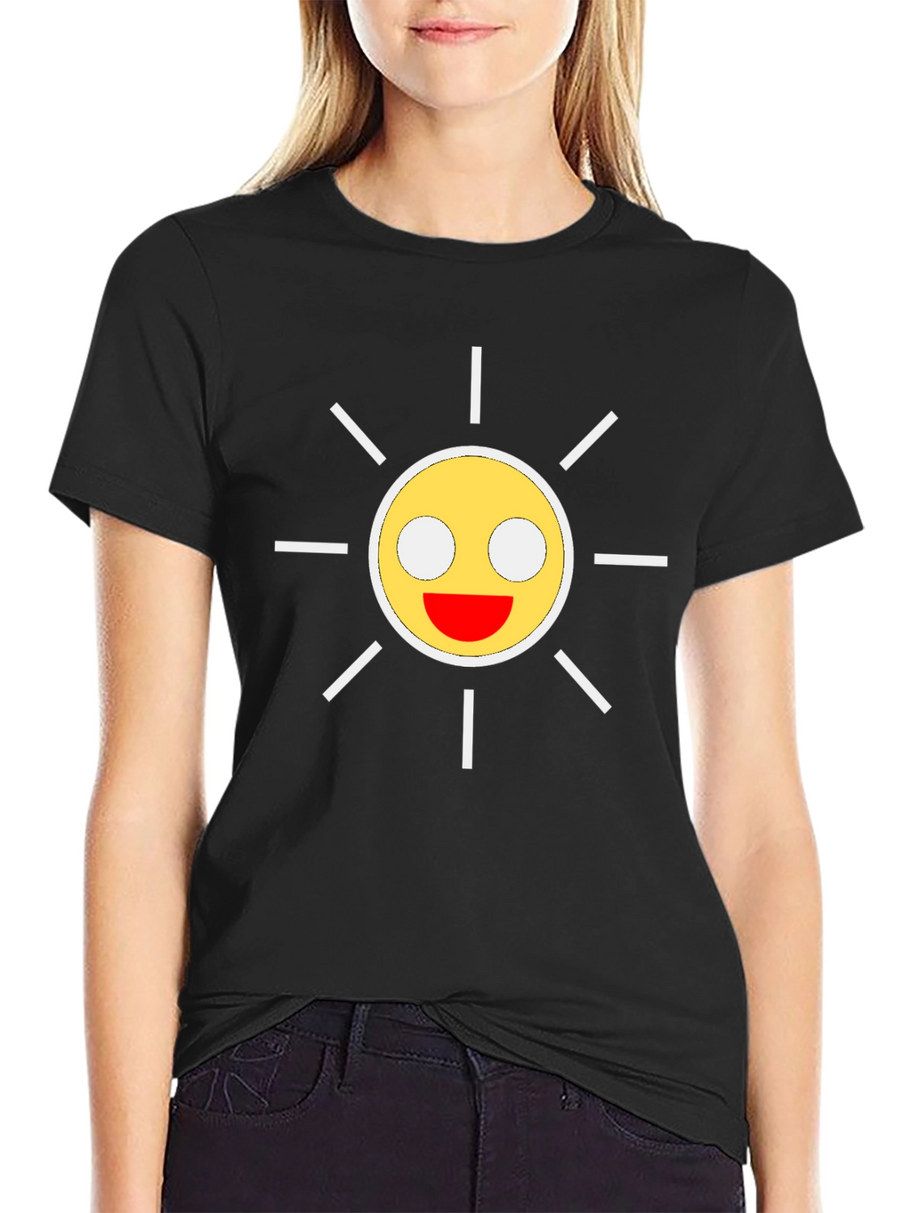 Smiley Sun Graphic Black T-Shirt