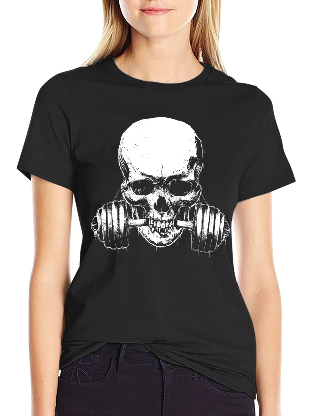 Skull Lifting Weights Graphic T-Shirt