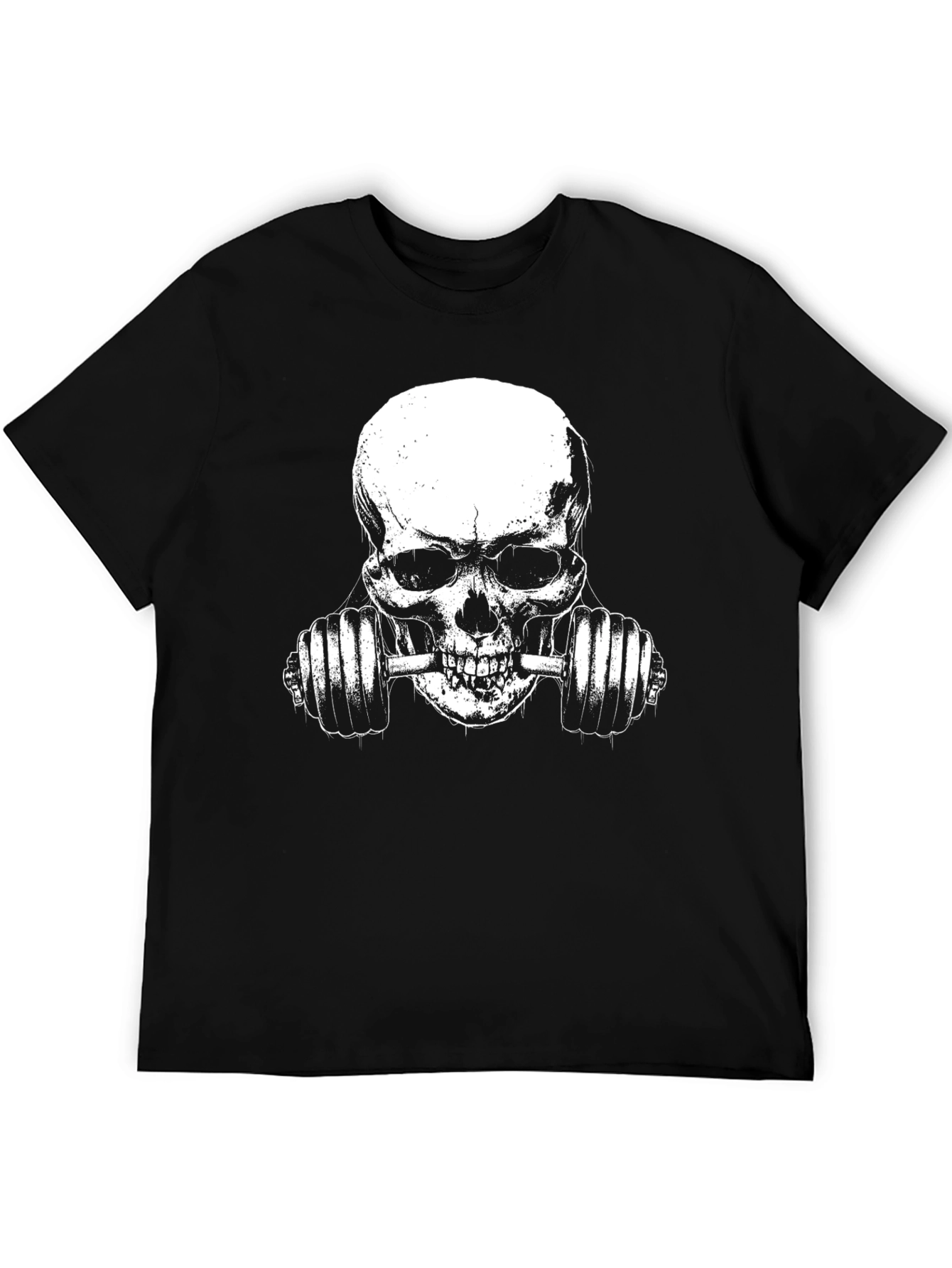 Skull Lifting Weights Graphic T-Shirt