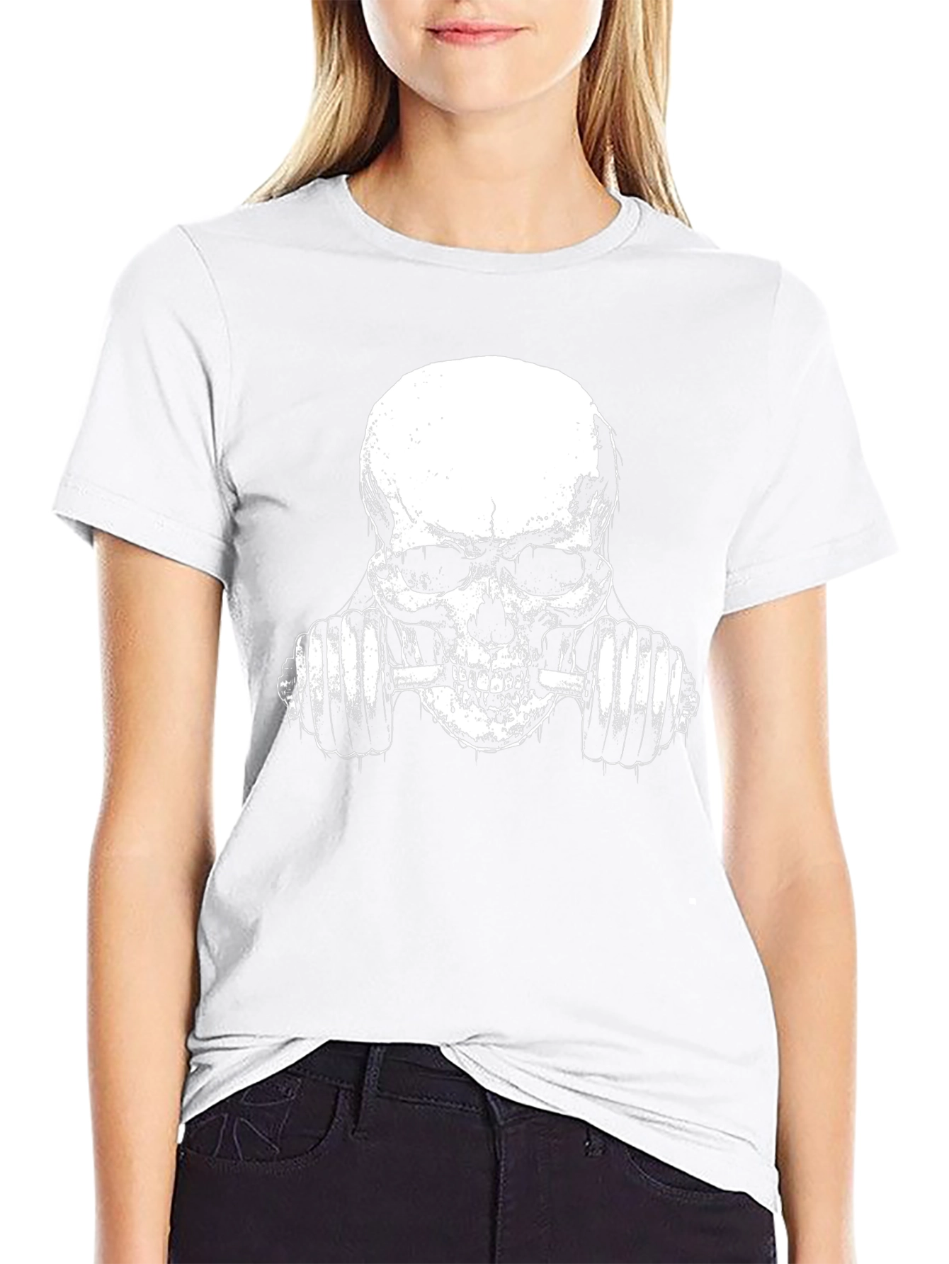 Skull Lifting Weights Graphic T-Shirt